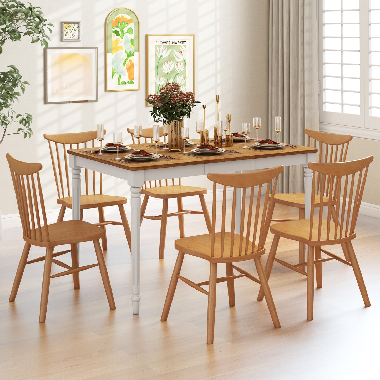 Expandable Dining Table for 4 to 8 People with Solid Rubber Wood Legs and Walnut Finish