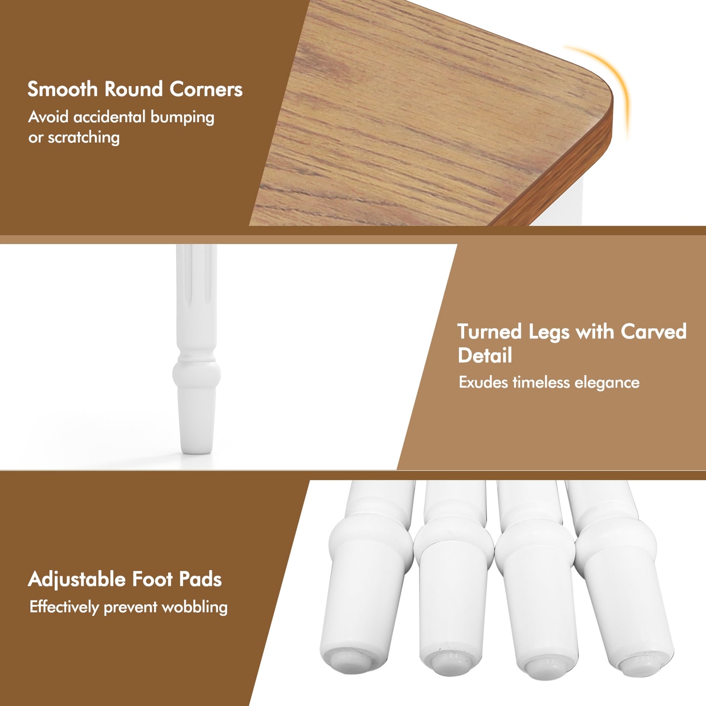 Expandable Dining Table for 4 to 8 People with Solid Rubber Wood Legs and Walnut Finish