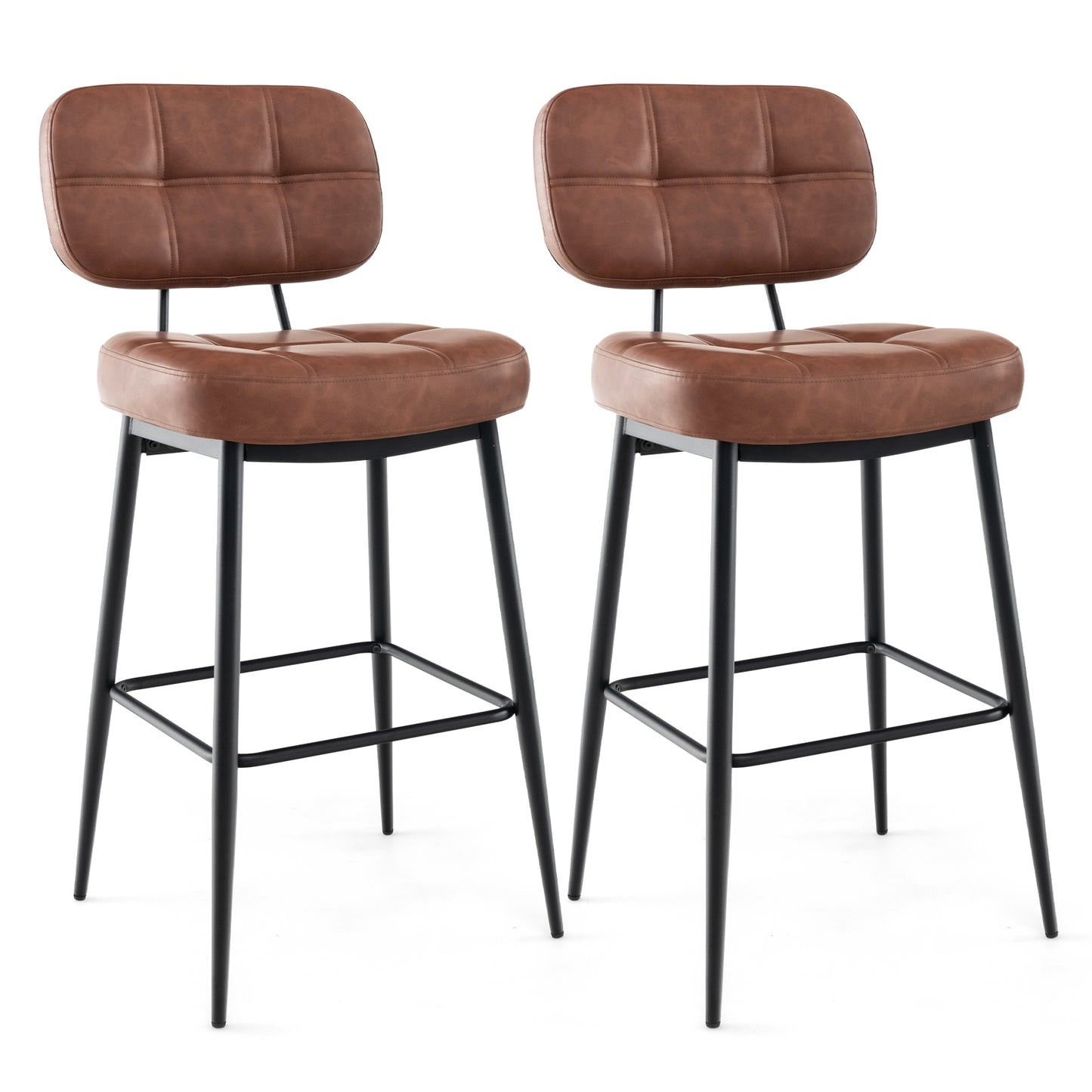 Comfortable Bar Stools with Padded Seat and Lattice Back Design, Set of 2
