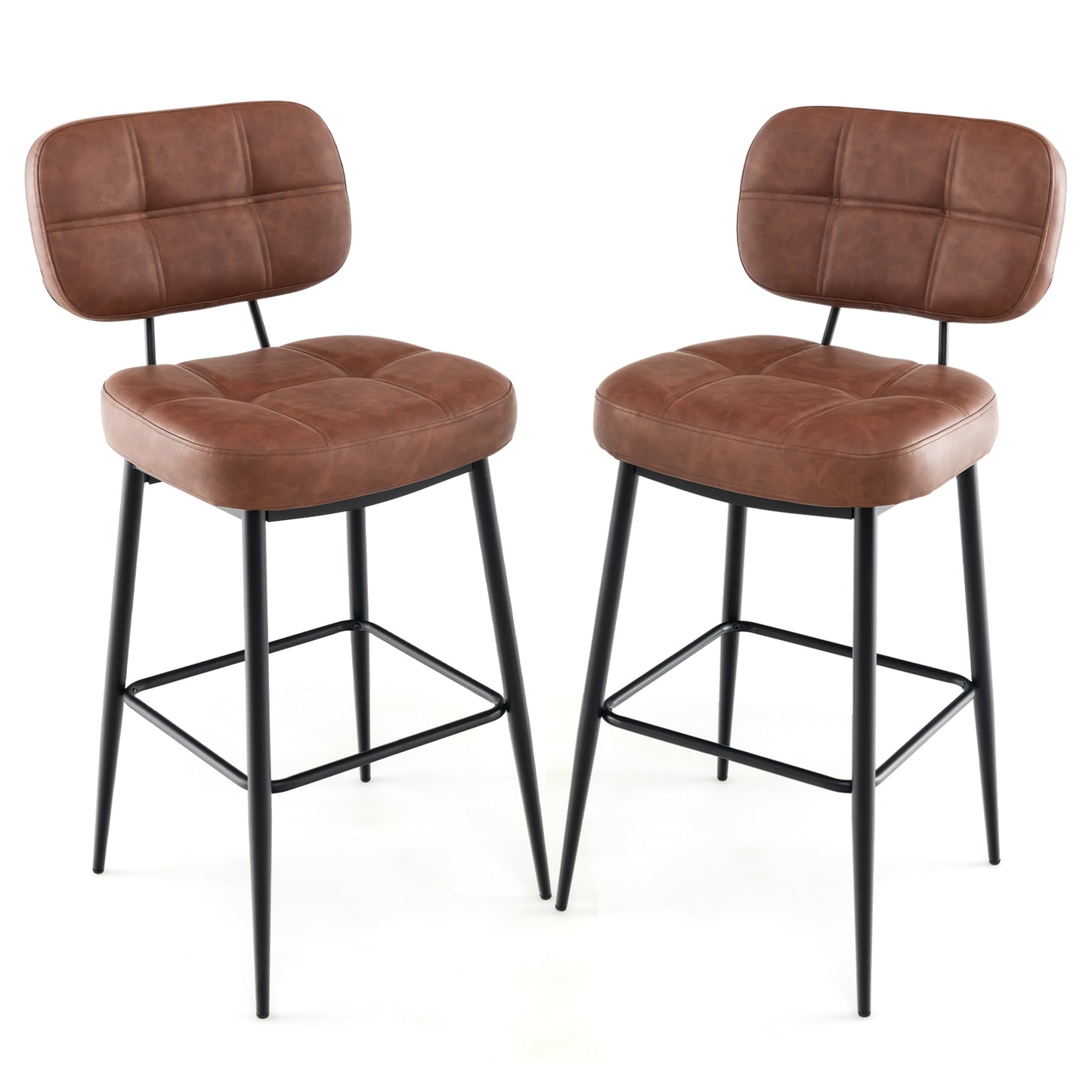 Comfortable Bar Stools with Padded Seat and Lattice Back Design, Set of 2