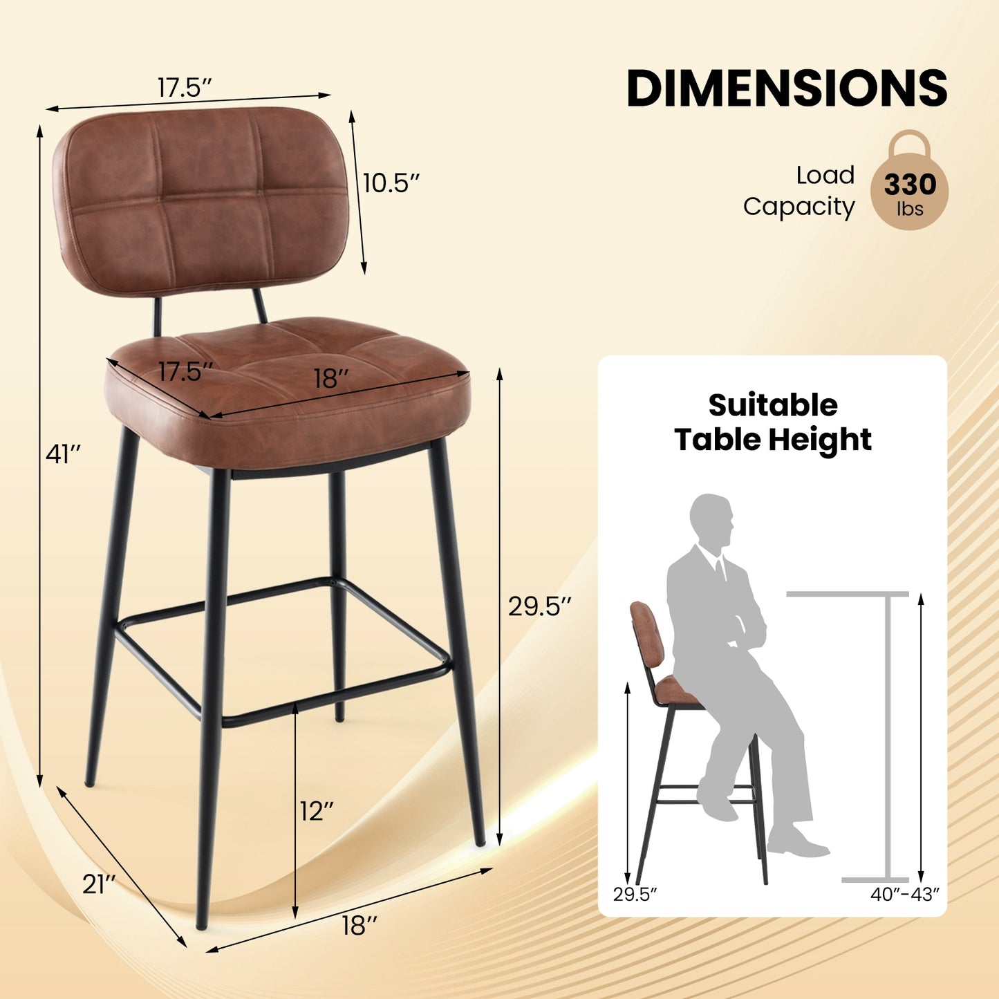 Comfortable Bar Stools with Padded Seat and Lattice Back Design, Set of 2
