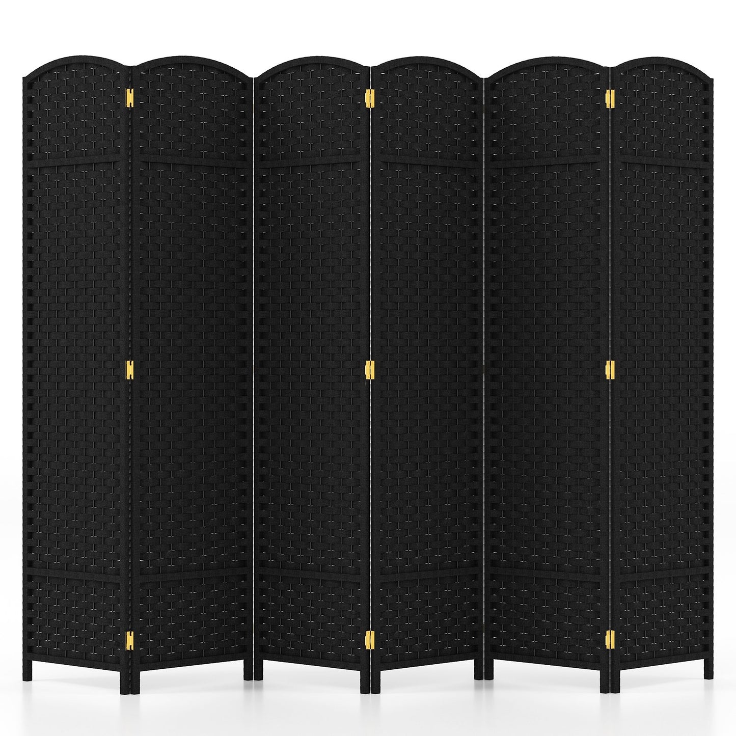 6-Panel 5.6ft Folding Room Divider with Hand-Woven Texture for Privacy and Style - Black