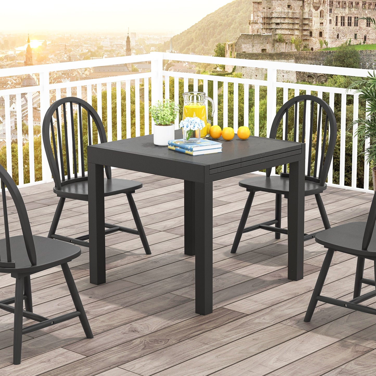 Expandable Outdoor Dining Table for 4 to 6 People with Adjustable Length and Aluminum Frame