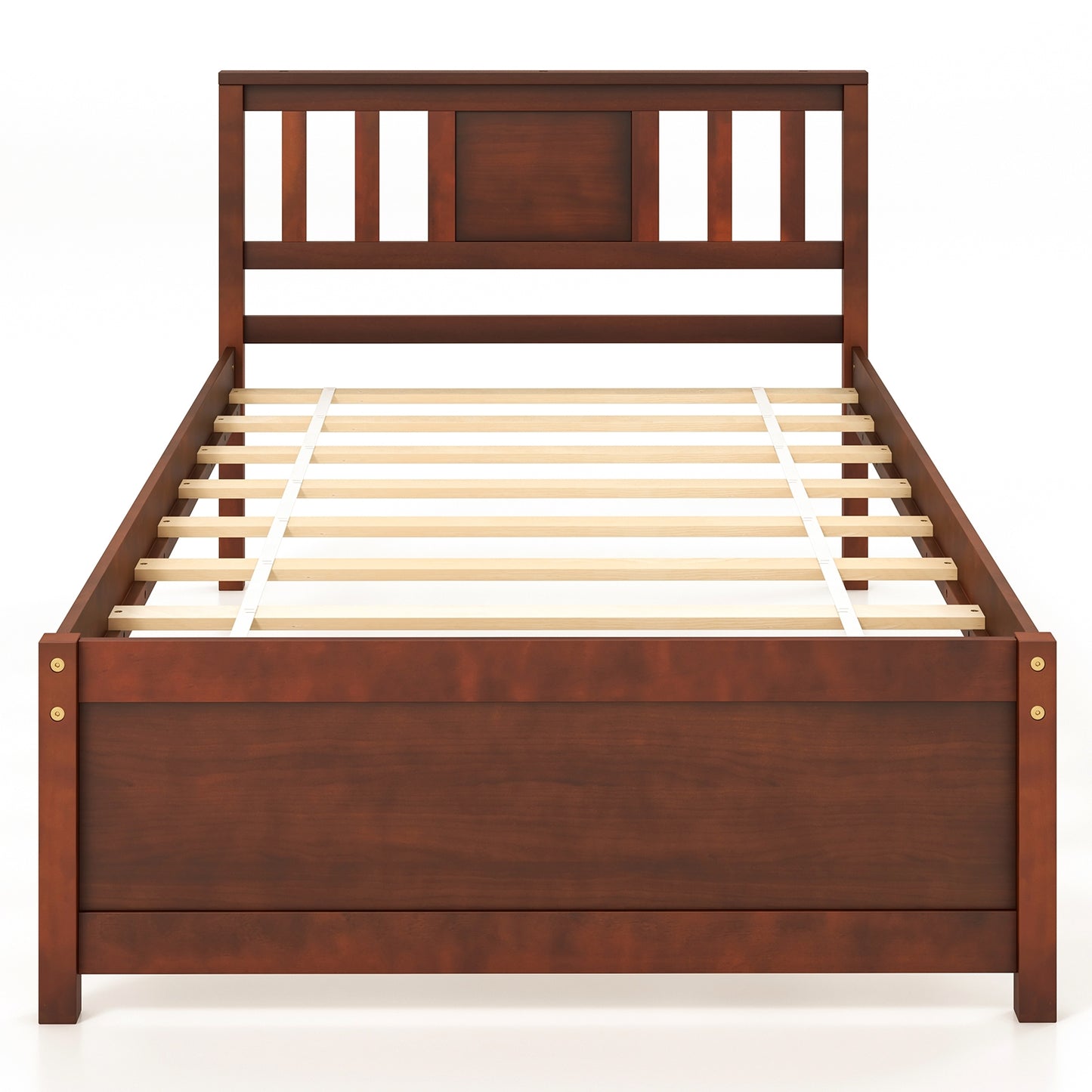 Durable Wooden Platform Bed with Headboard & Slat Support - Twin Size