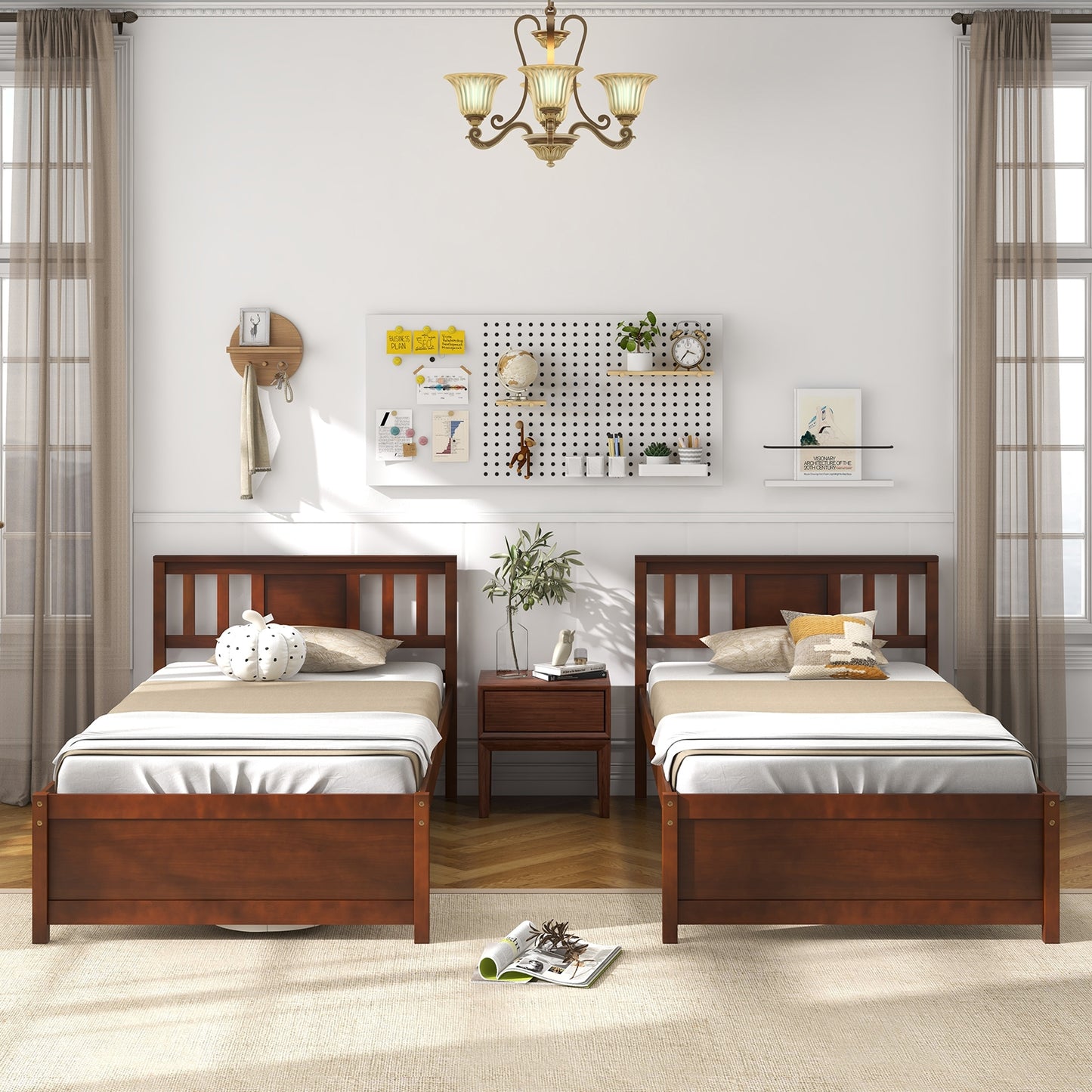 Durable Wooden Platform Bed with Headboard & Slat Support - Twin Size