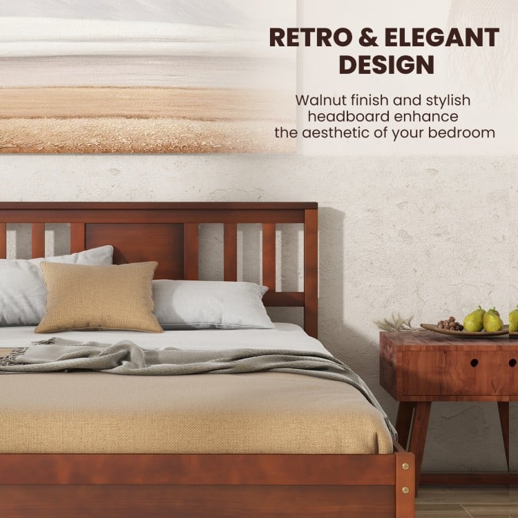 Durable Wooden Platform Bed with Headboard & Slat Support - Twin Size