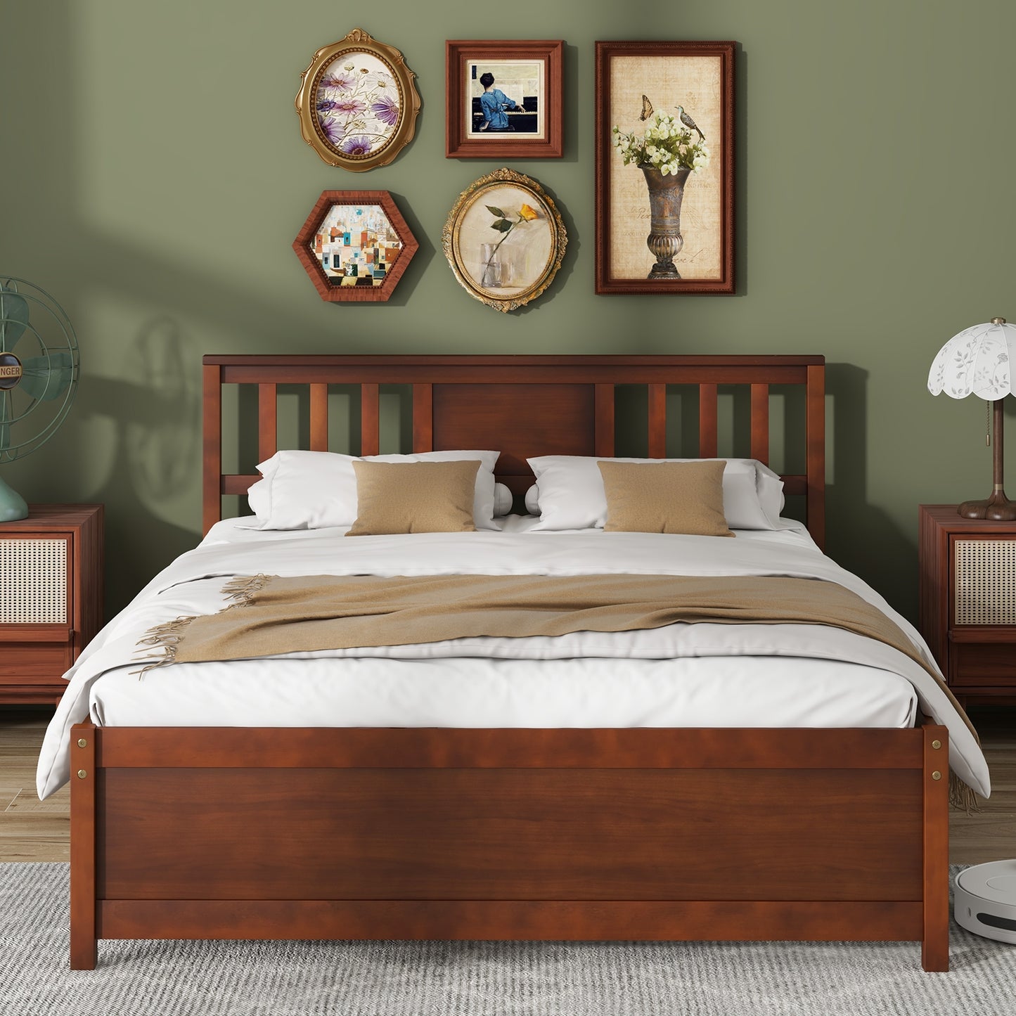 Durable Wooden Platform Bed with Headboard & Slat Support - Full Size