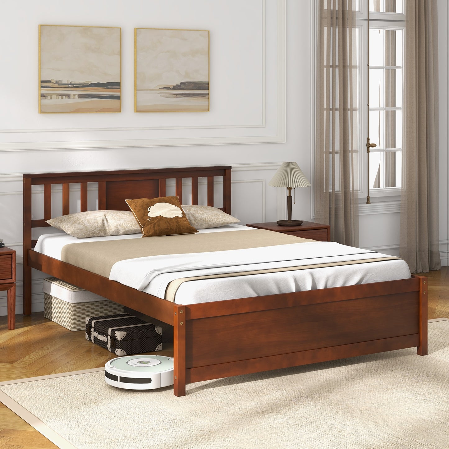 Durable Wooden Platform Bed with Headboard & Slat Support - Full Size