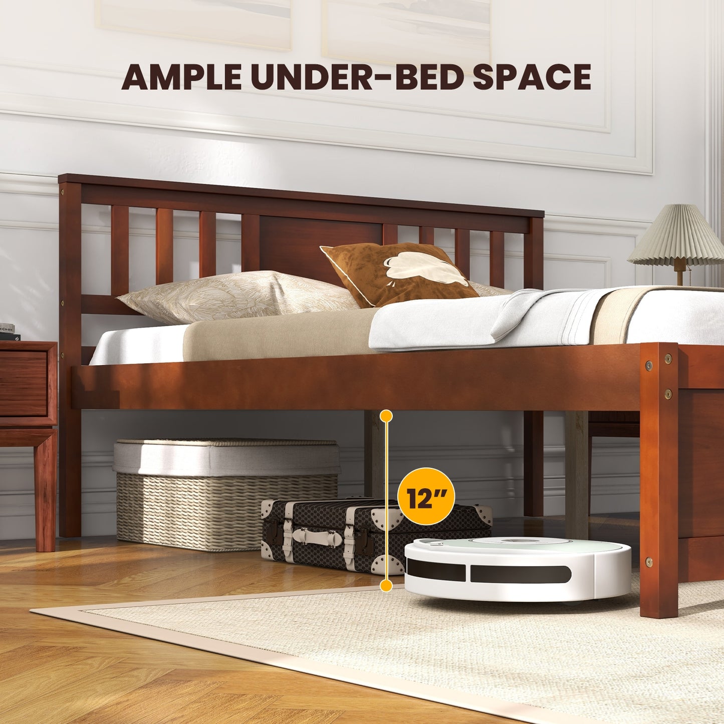 Durable Wooden Platform Bed with Headboard & Slat Support - Full Size