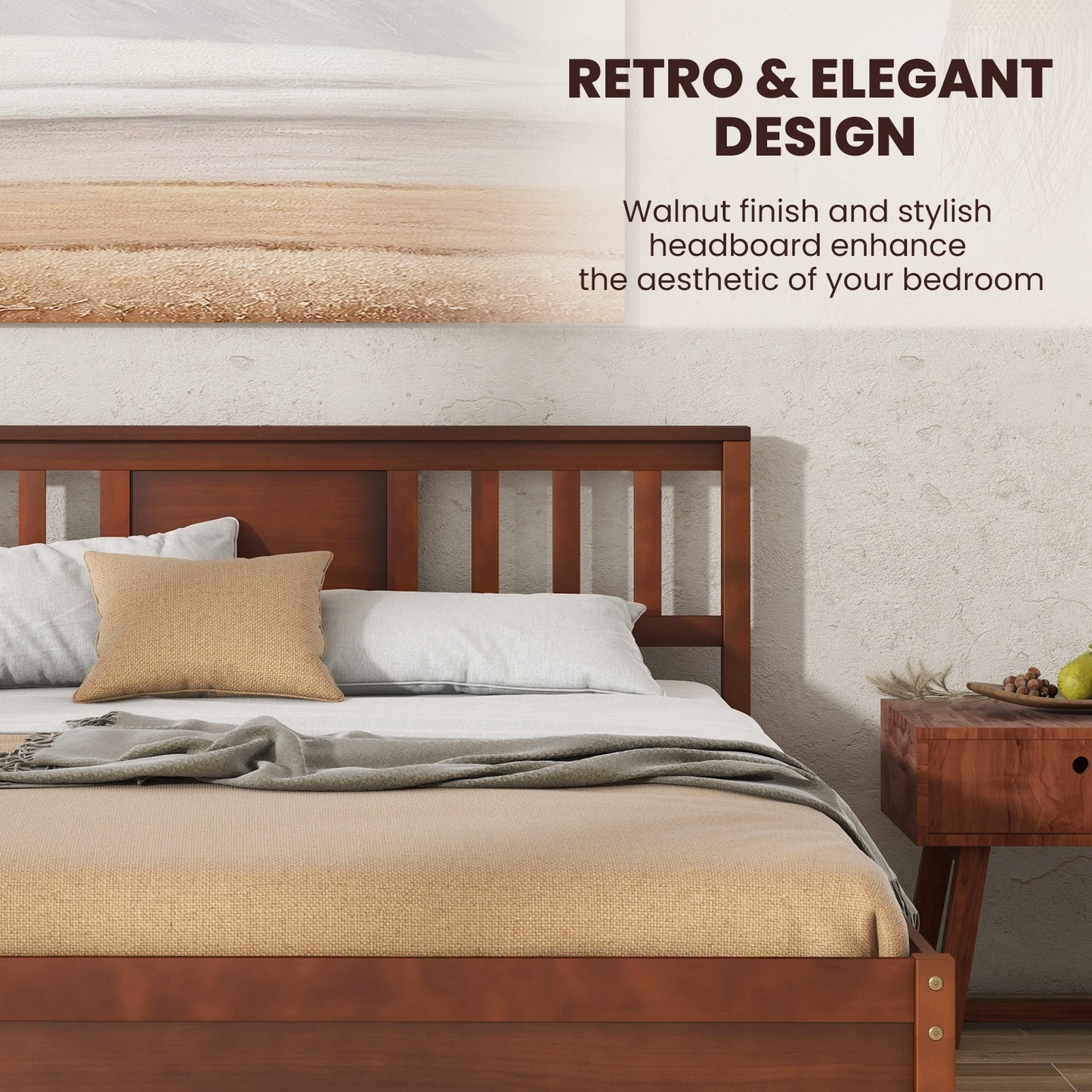 Durable Wooden Platform Bed with Headboard & Slat Support - Full Size