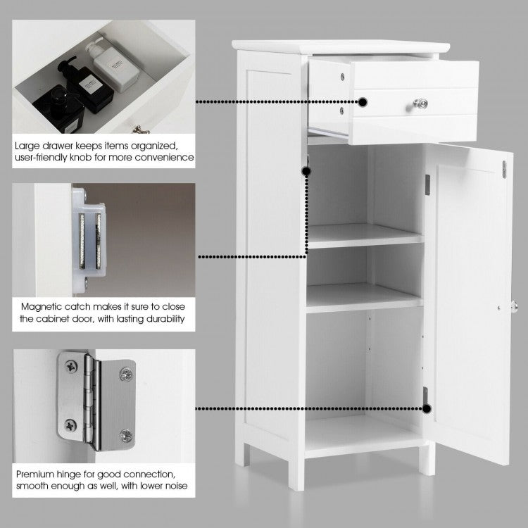 Compact Wooden Bathroom Storage Cabinet with Adjustable Shelf & Drawer