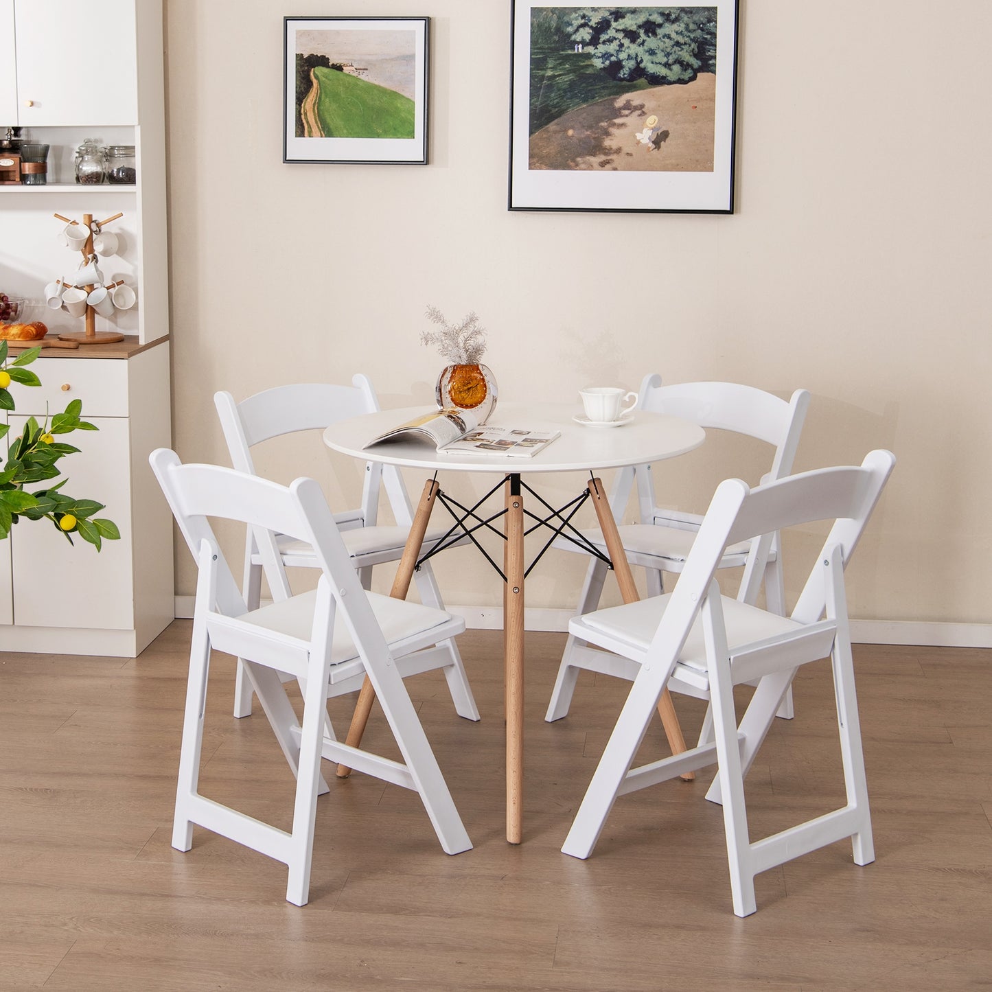 Resin Folding Chairs with Padded Seat for Outdoor and Indoor Use - Set of 4