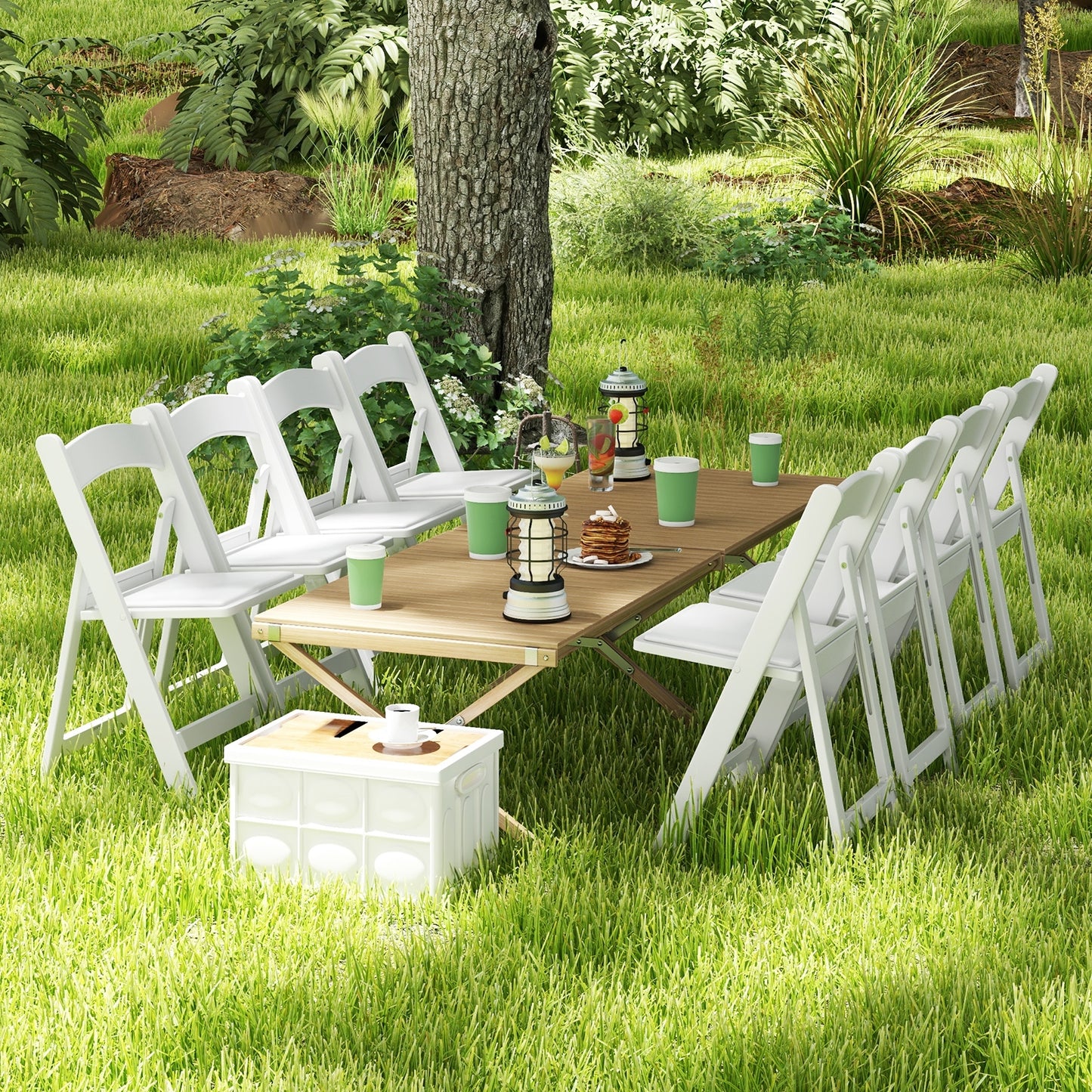 Resin Folding Chairs with Padded Seat for Outdoor and Indoor Use - Set of 4