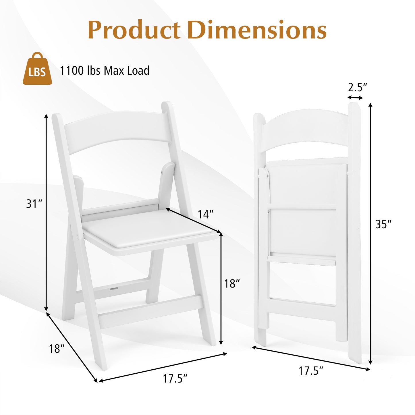 Resin Folding Chairs with Padded Seat for Outdoor and Indoor Use - Set of 4