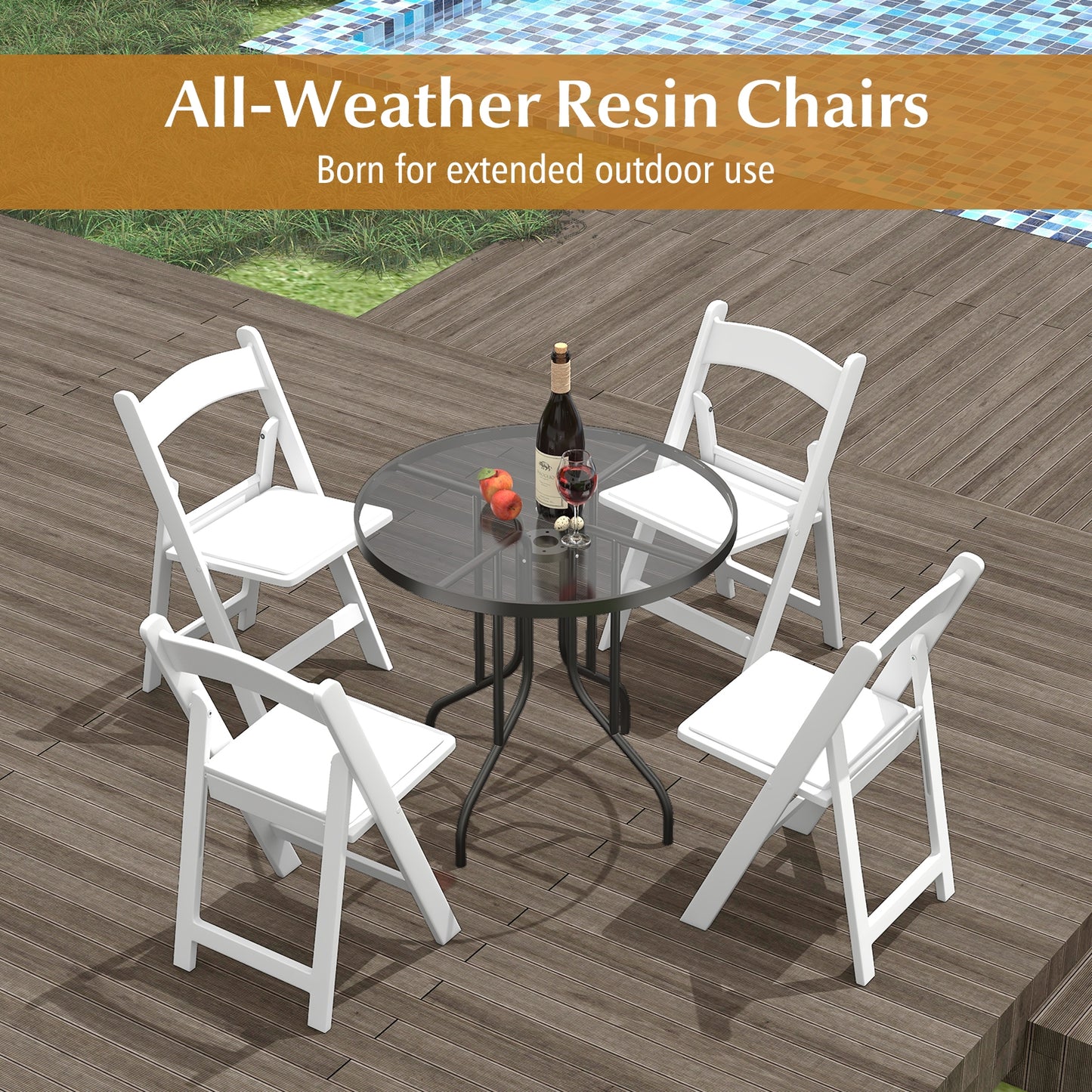 Resin Folding Chairs with Padded Seat for Outdoor and Indoor Use - Set of 4