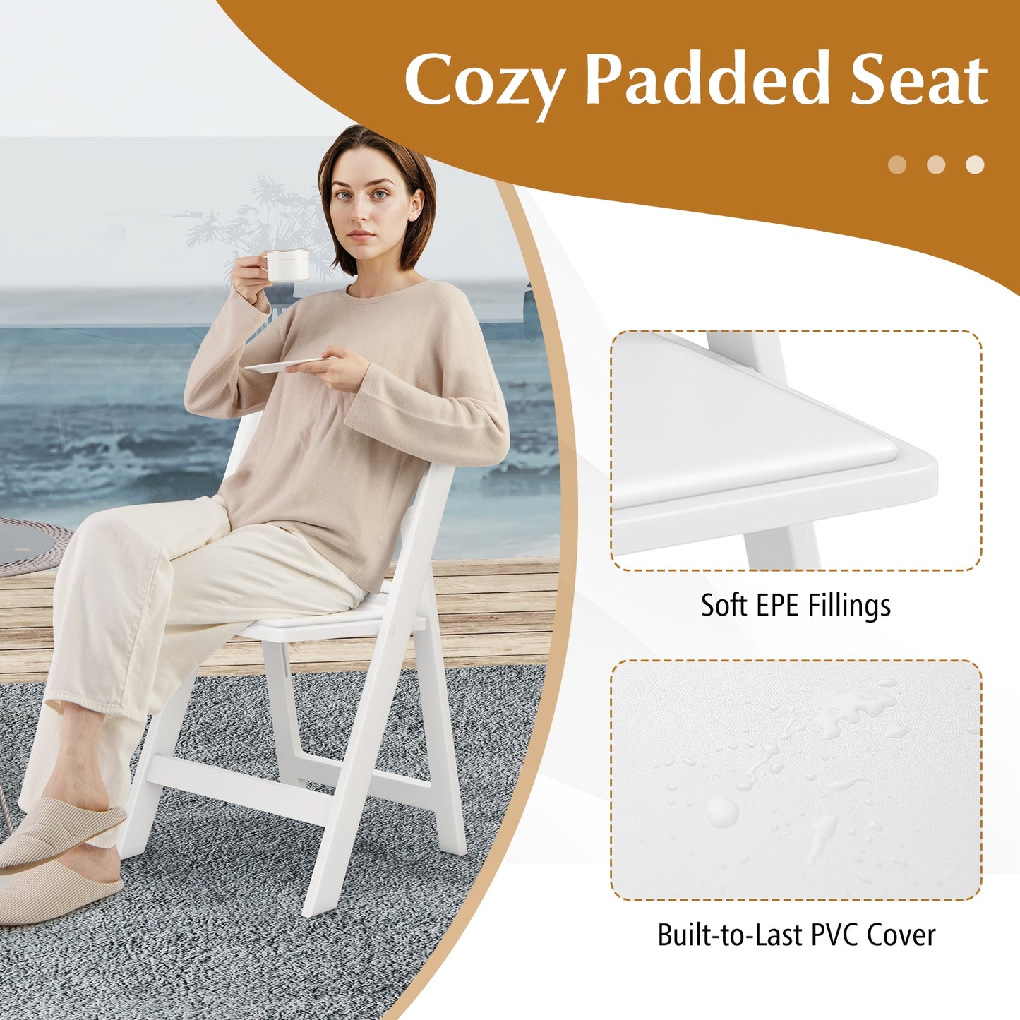 Resin Folding Chairs with Padded Seat for Outdoor and Indoor Use - Set of 4