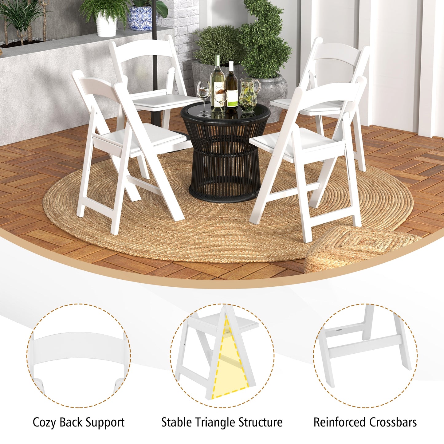 Resin Folding Chairs with Padded Seat for Outdoor and Indoor Use - Set of 4