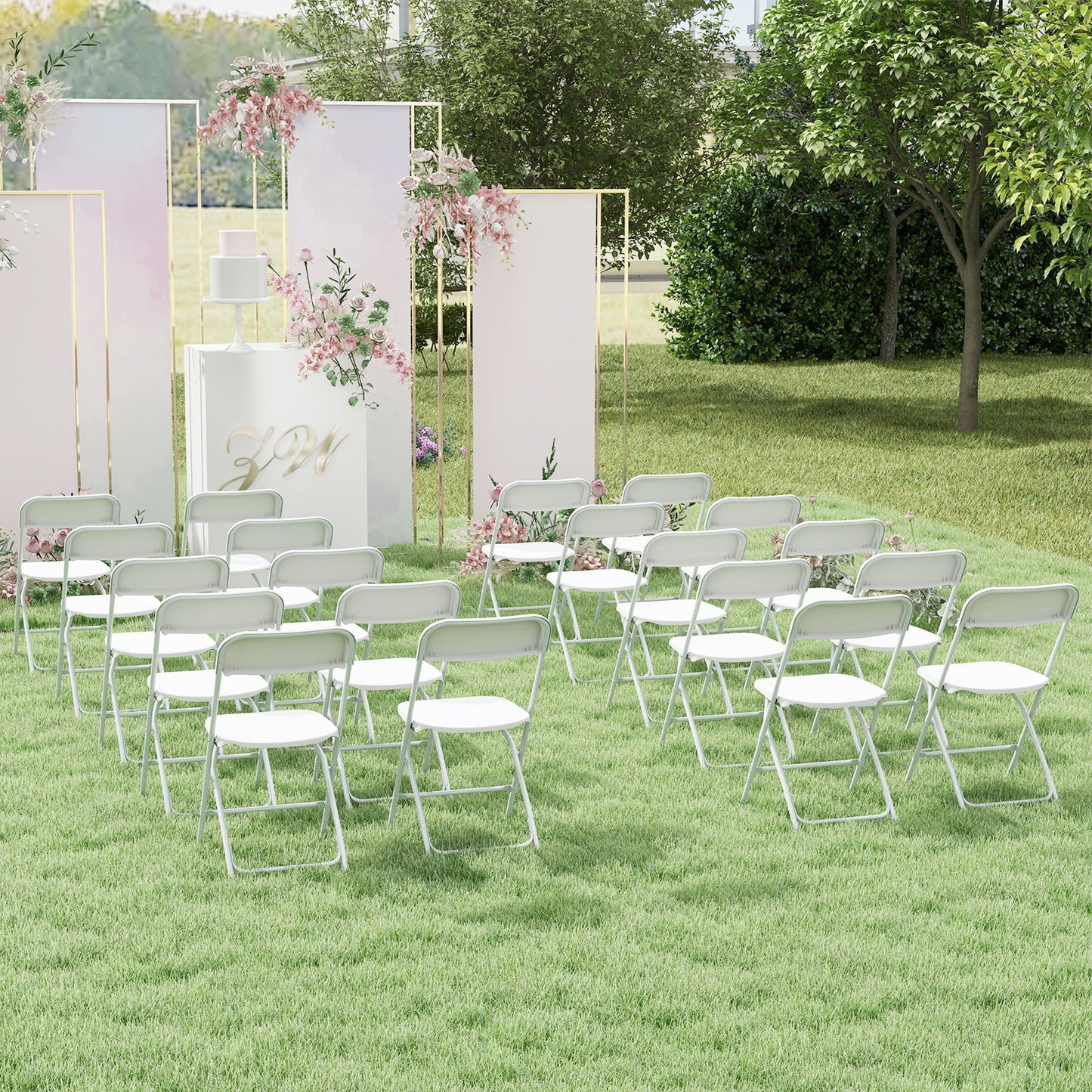 Set of 4 Metal Folding Chairs with Plastic Seat and Back for Indoor and Outdoor Use