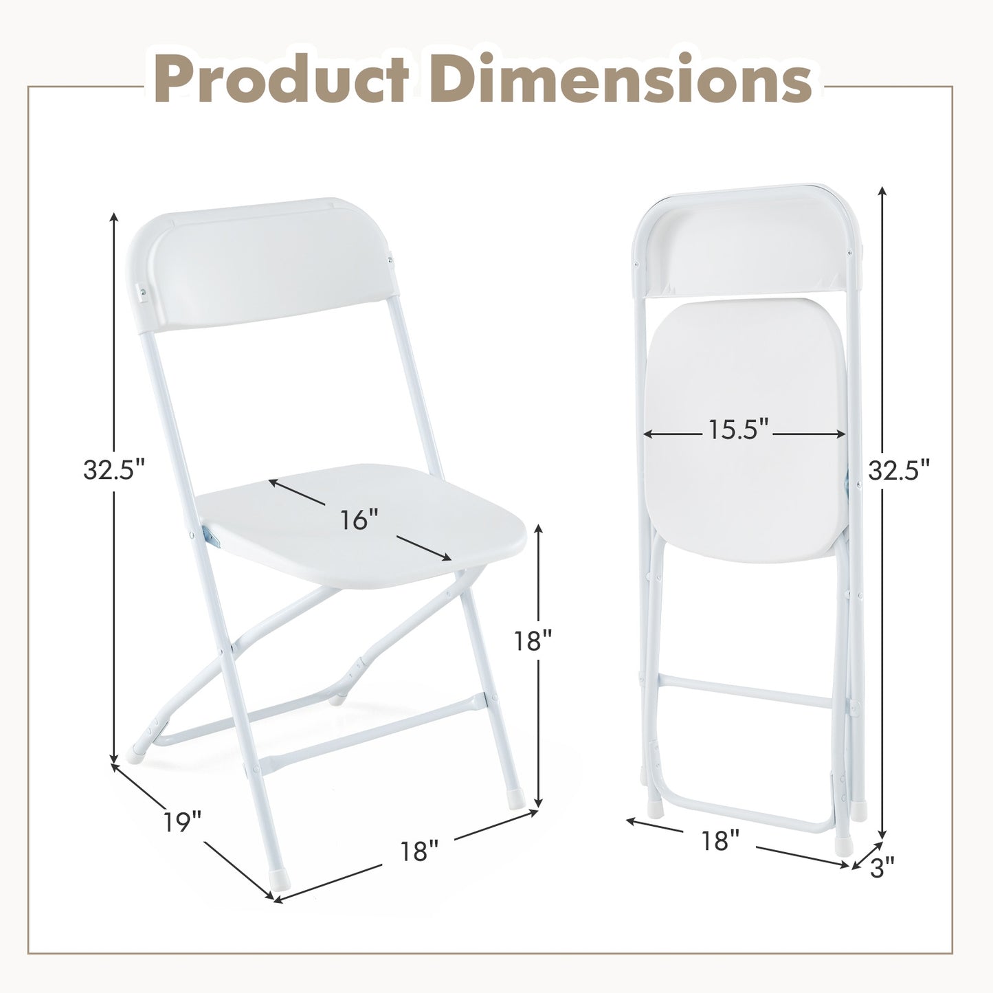 Set of 4 Metal Folding Chairs with Plastic Seat and Back for Indoor and Outdoor Use