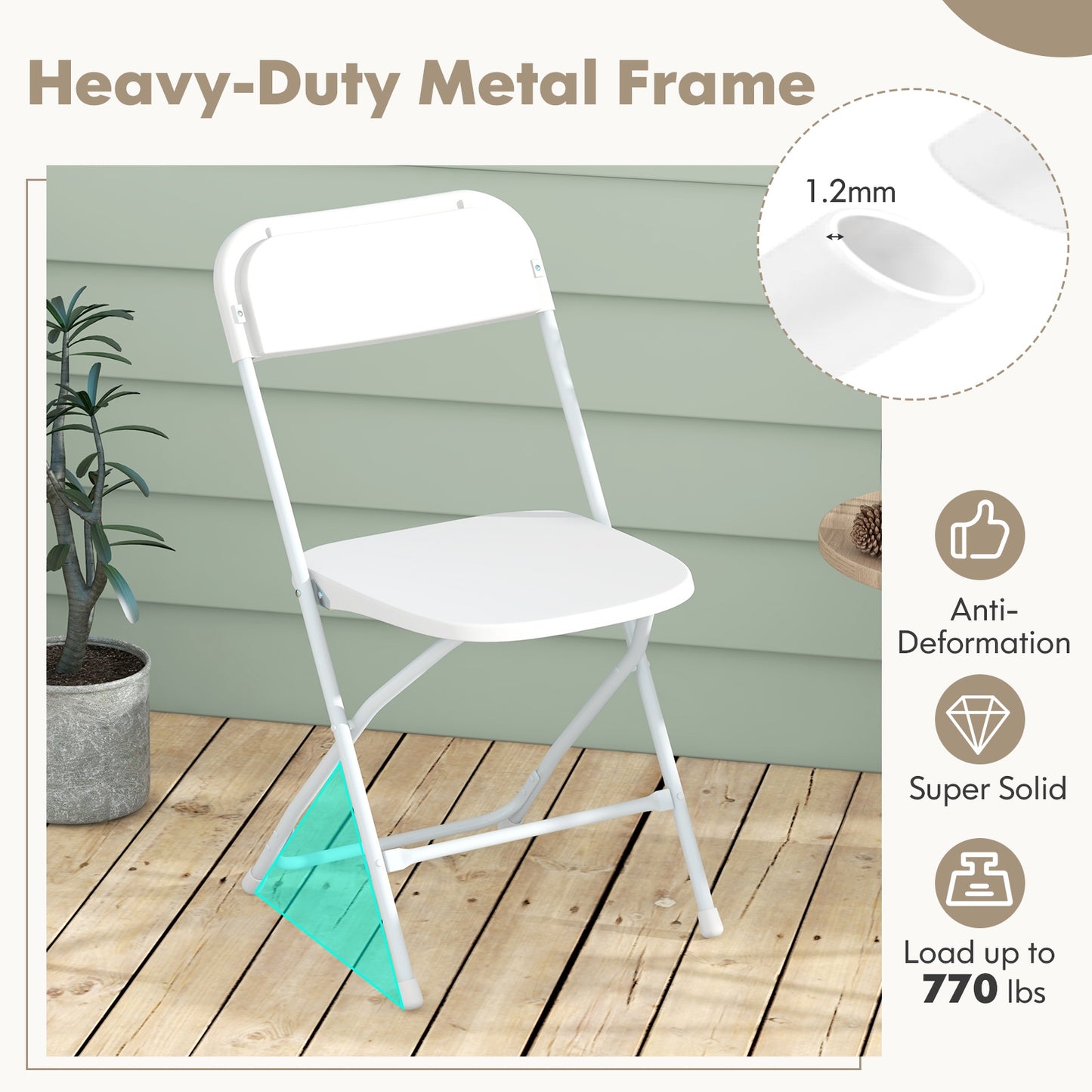 Set of 4 Metal Folding Chairs with Plastic Seat and Back for Indoor and Outdoor Use