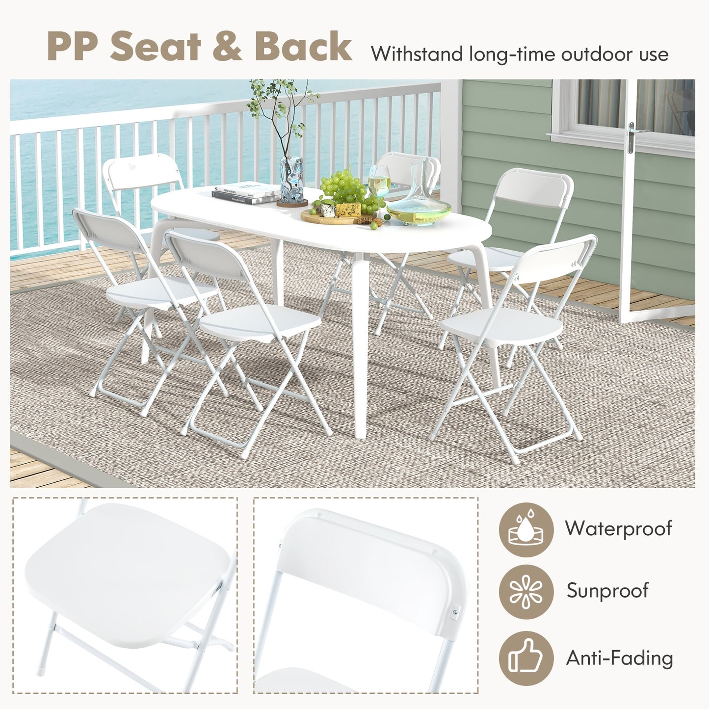 Set of 4 Metal Folding Chairs with Plastic Seat and Back for Indoor and Outdoor Use