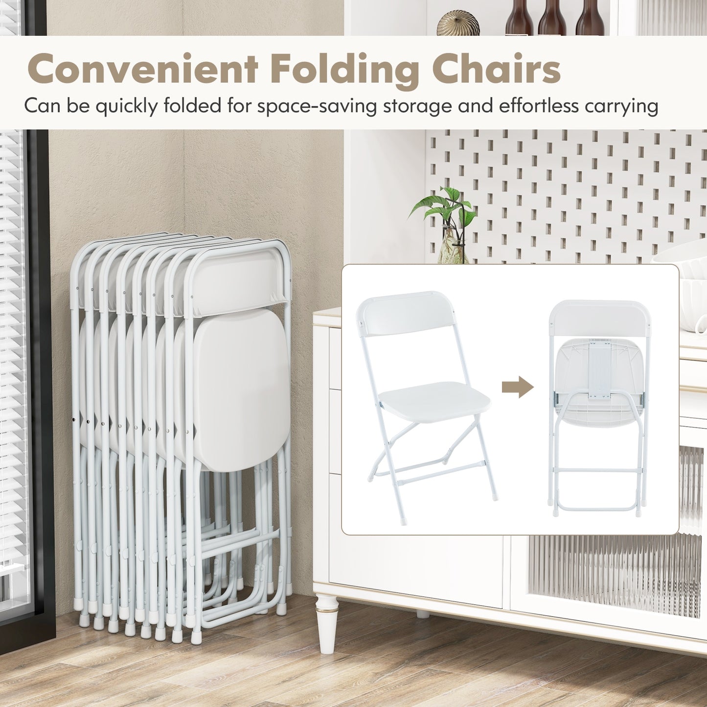 Set of 4 Metal Folding Chairs with Plastic Seat and Back for Indoor and Outdoor Use