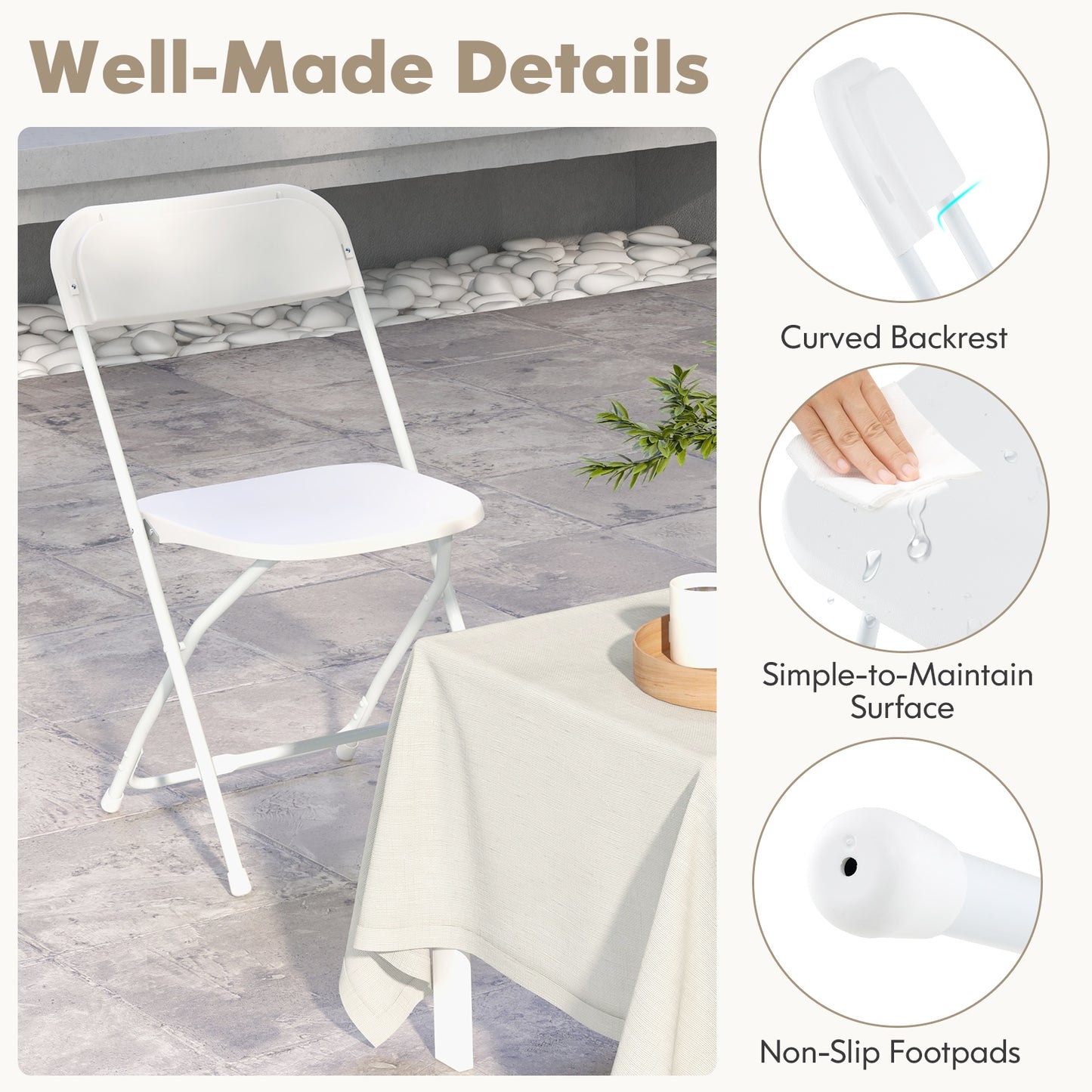 Set of 4 Metal Folding Chairs with Plastic Seat and Back for Indoor and Outdoor Use