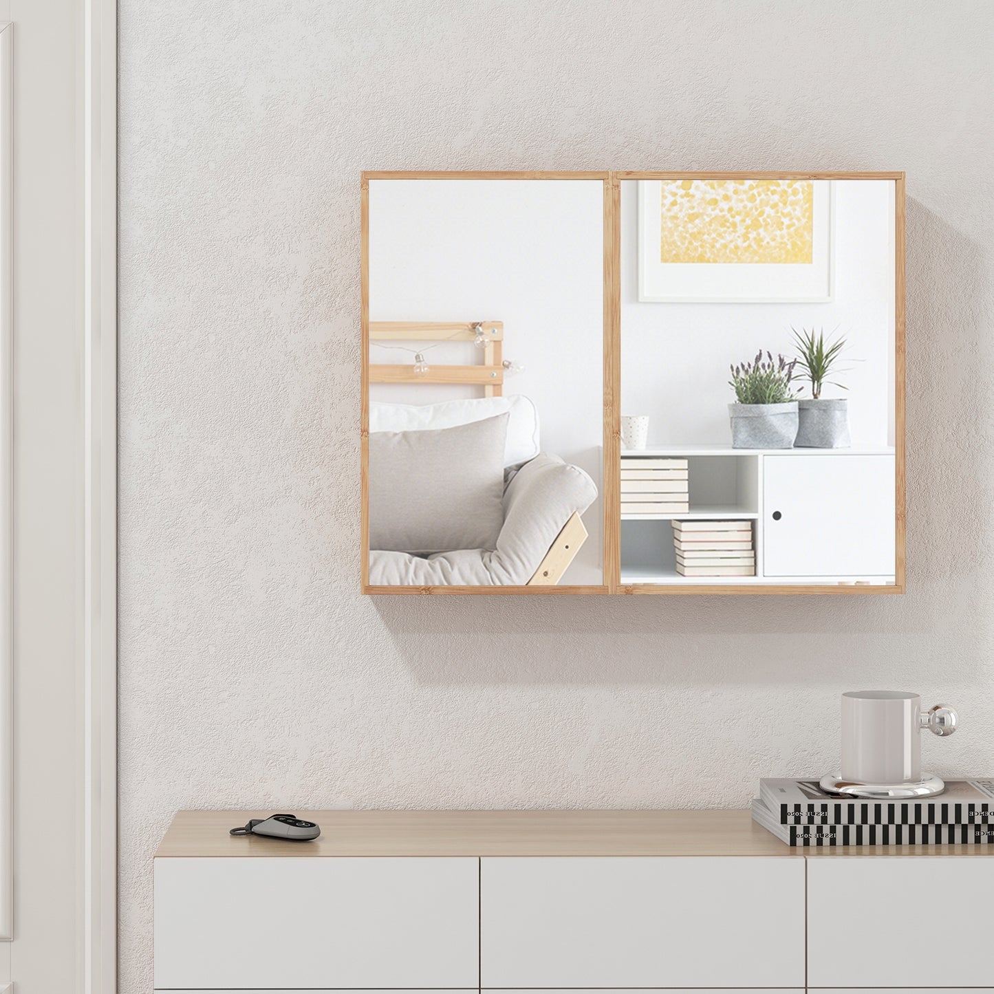 Wall Mounted Double Door Medicine Cabinet with Mirror and Adjustable Shelves