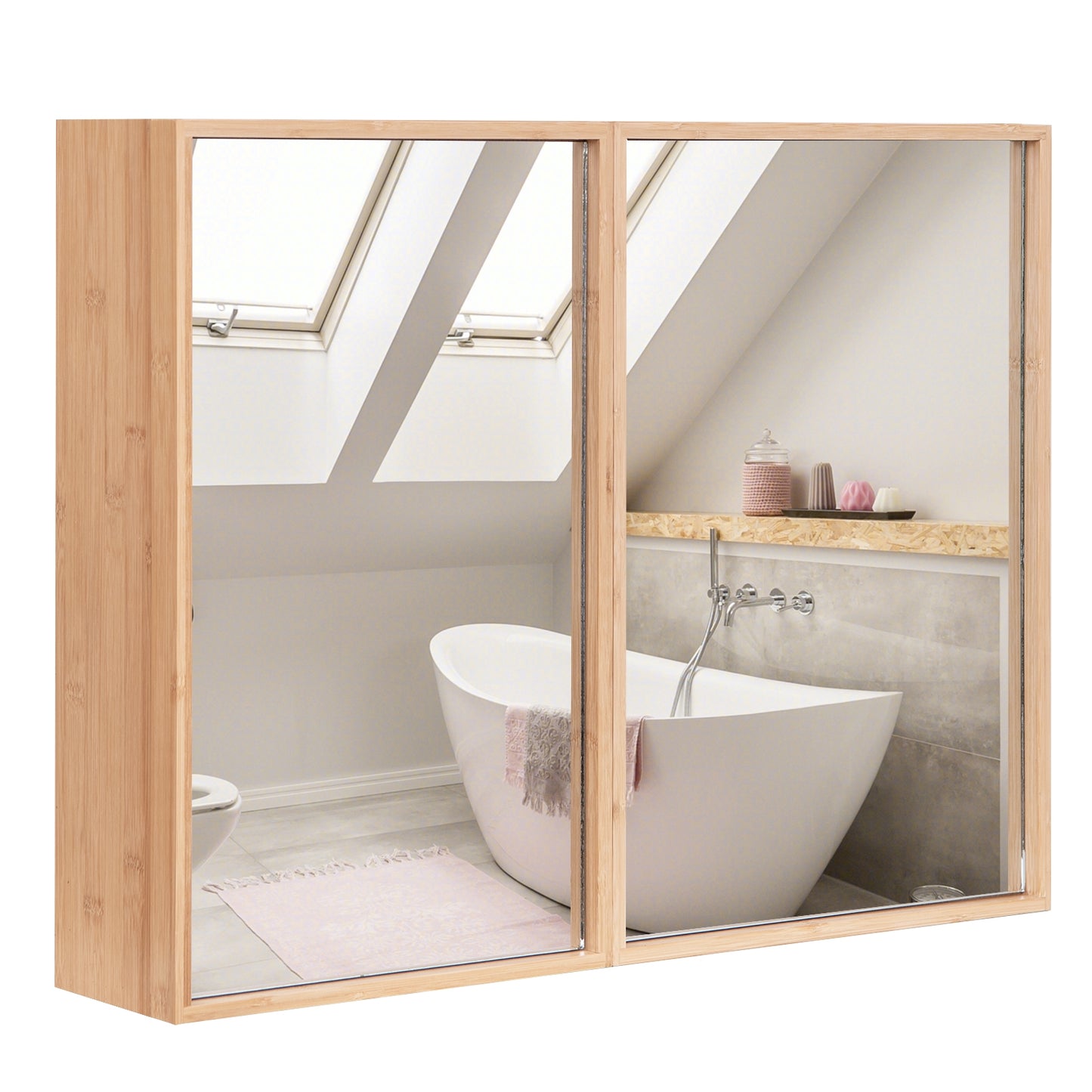 Wall Mounted Double Door Medicine Cabinet with Mirror and Adjustable Shelves