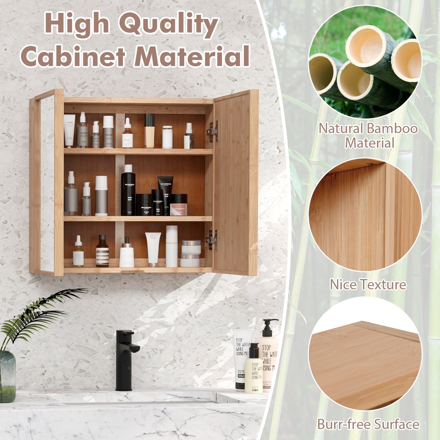Wall Mounted Double Door Medicine Cabinet with Mirror and Adjustable Shelves