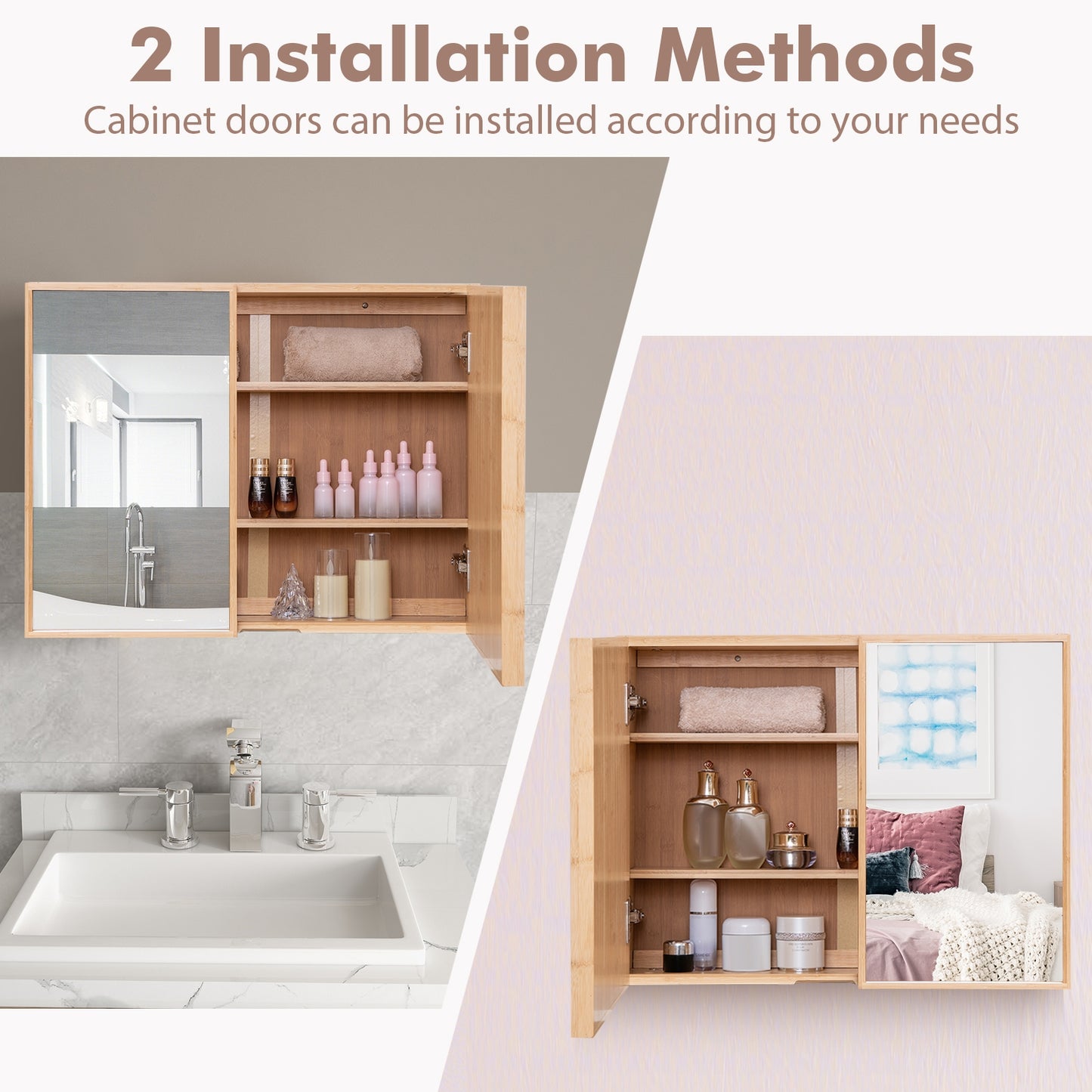 Wall Mounted Double Door Medicine Cabinet with Mirror and Adjustable Shelves