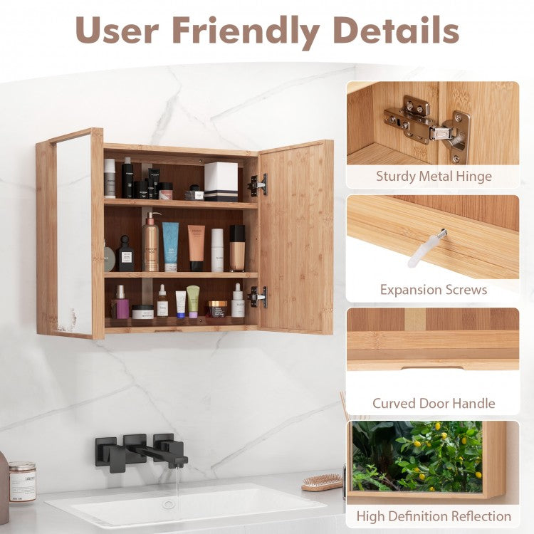 Wall Mounted Double Door Medicine Cabinet with Mirror and Adjustable Shelves
