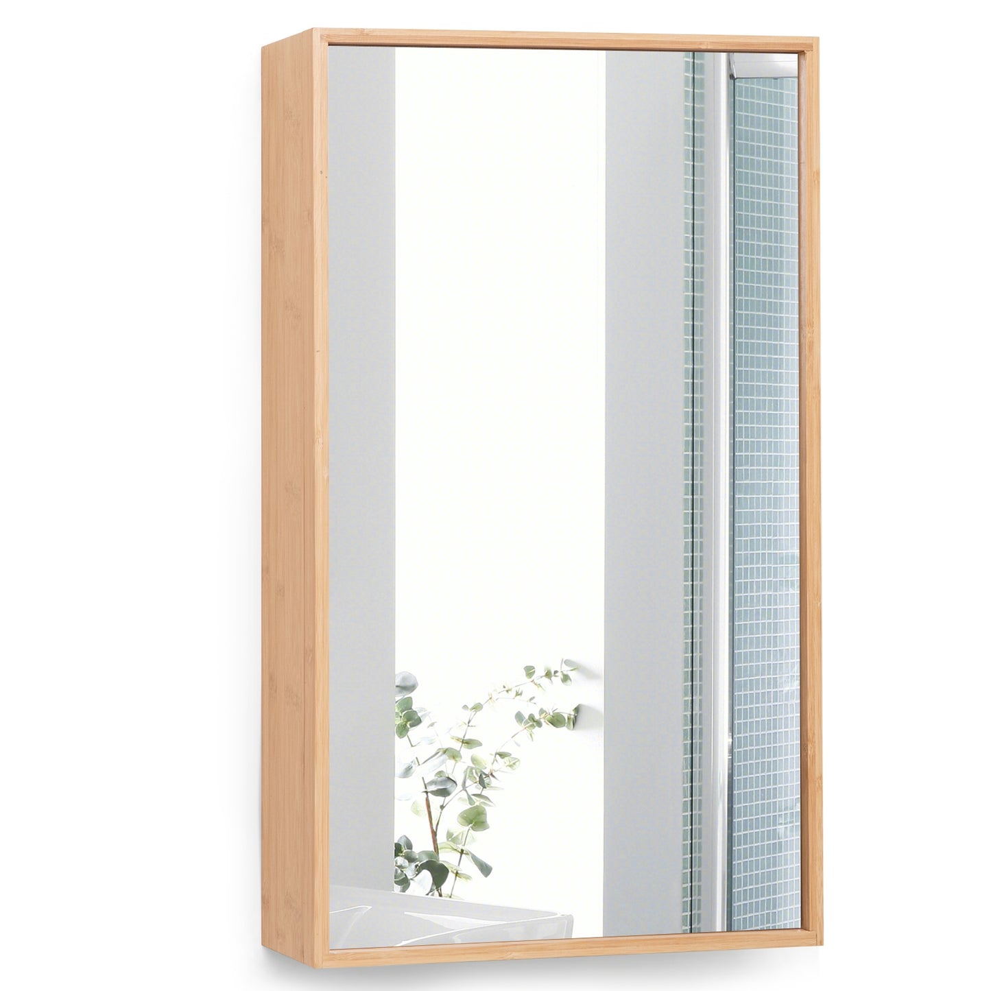 Wall Mounted Bamboo Medicine Cabinet with Mirror & Adjustable Shelves