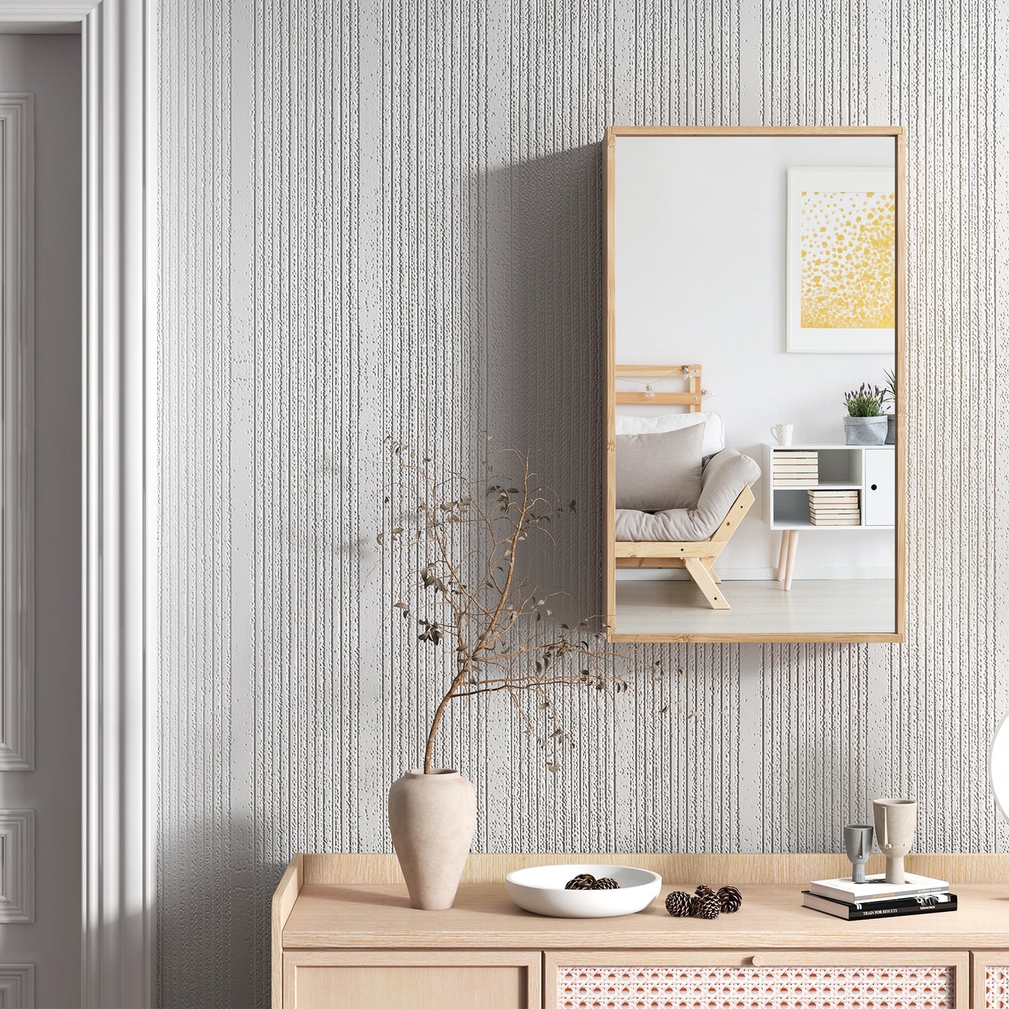 Wall Mounted Bamboo Medicine Cabinet with Mirror & Adjustable Shelves