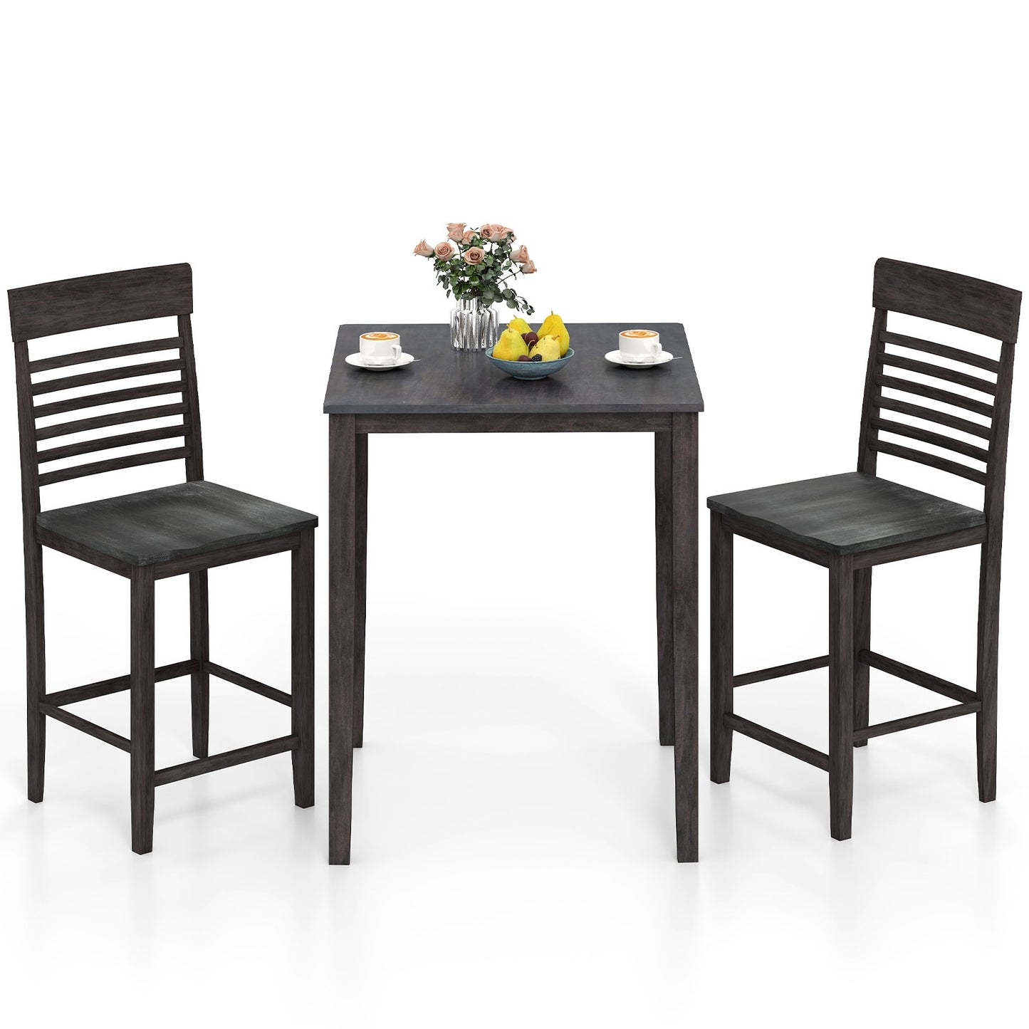 3 Piece Counter Height Dining Set with Solid Wood Table and Chairs for Small Spaces