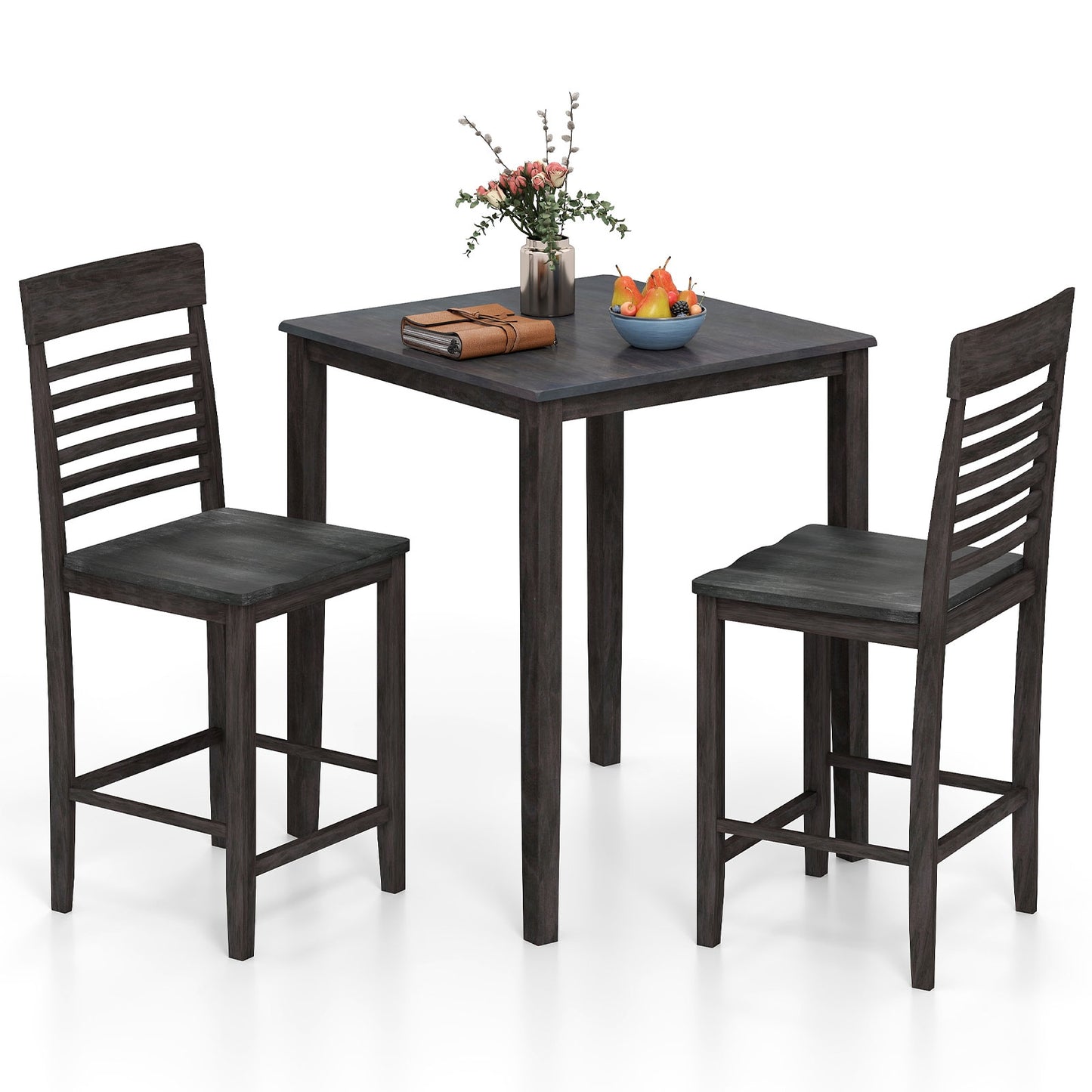 3 Piece Counter Height Dining Set with Solid Wood Table and Chairs for Small Spaces