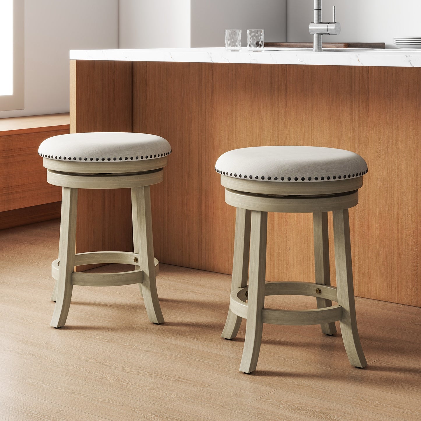 360° Swivel Bar Stools with Solid Wood Frame and Comfortable Seat Set of 2, 24"