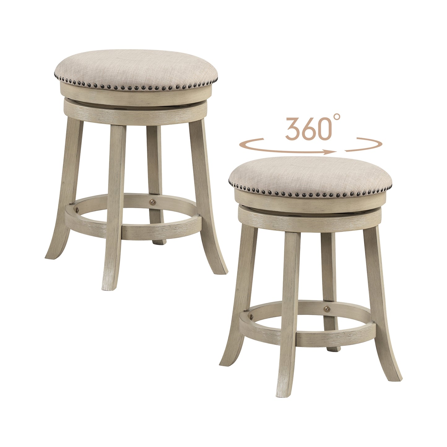 360° Swivel Bar Stools with Solid Wood Frame and Comfortable Seat Set of 2, 24"