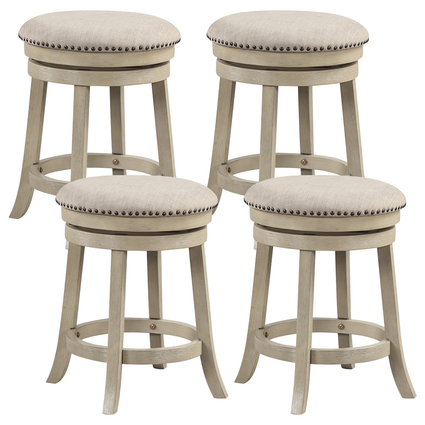 360° Swivel Bar Stools with Solid Wood Frame and Comfortable Seat Set of 2, 24"