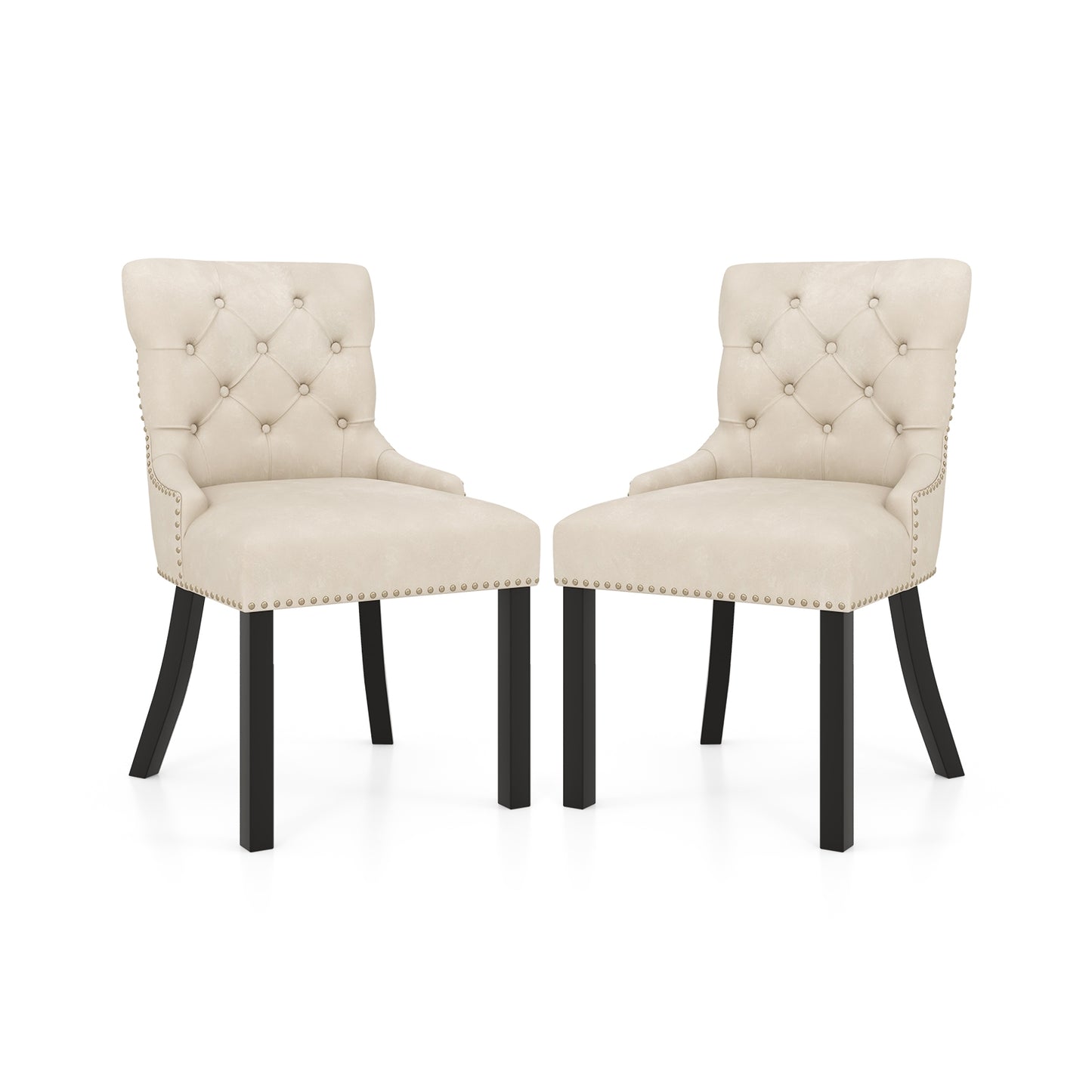 Velvet Tufted Wingback Dining Chairs with Rubber Wood Legs – Set of 2, Beige