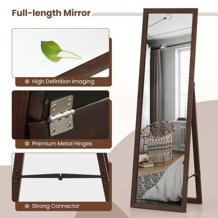 Premium Full Length Mirror with Solid Pine Wood Frame and Stand – 18 x 14 x 61 inches