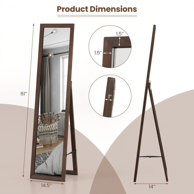 Premium Full Length Mirror with Solid Pine Wood Frame and Stand – 14.5 x 14 x 61 inches