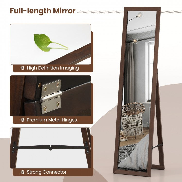 Premium Full Length Mirror with Solid Pine Wood Frame and Stand – 14.5 x 14 x 61 inches