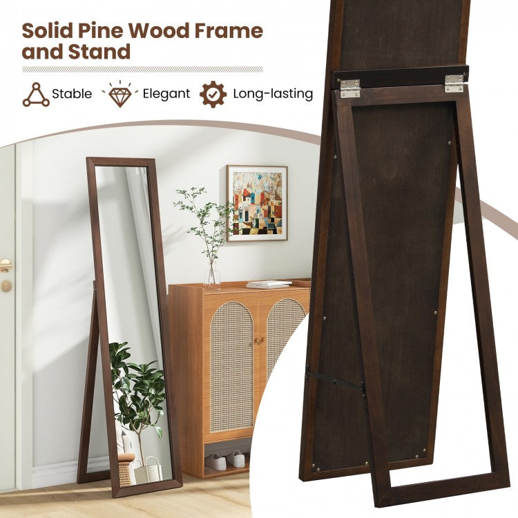 Premium Full Length Mirror with Solid Pine Wood Frame and Stand – 14.5 x 14 x 61 inches