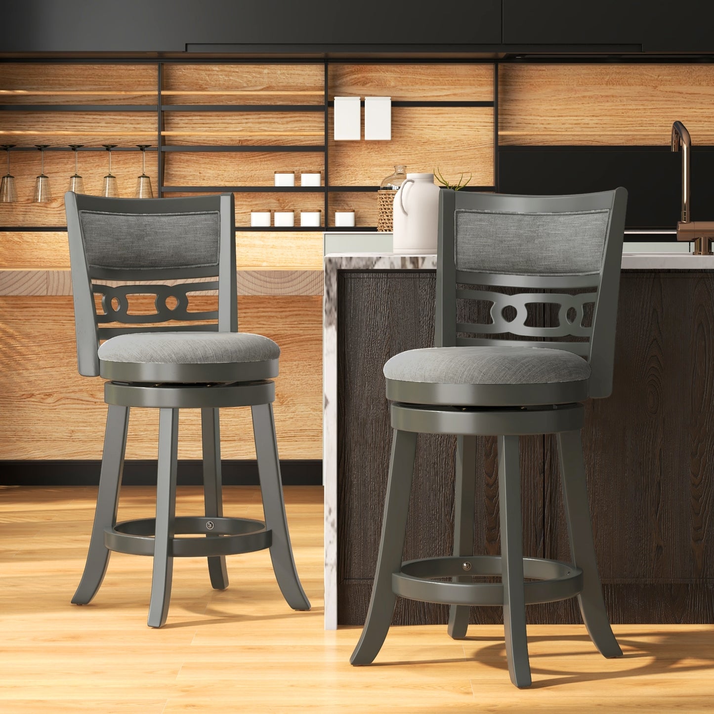 Swivel Bar Chair Set of 1 or 2 with Wooden Frame and 26" Seat Height for Pub or Kitchen
