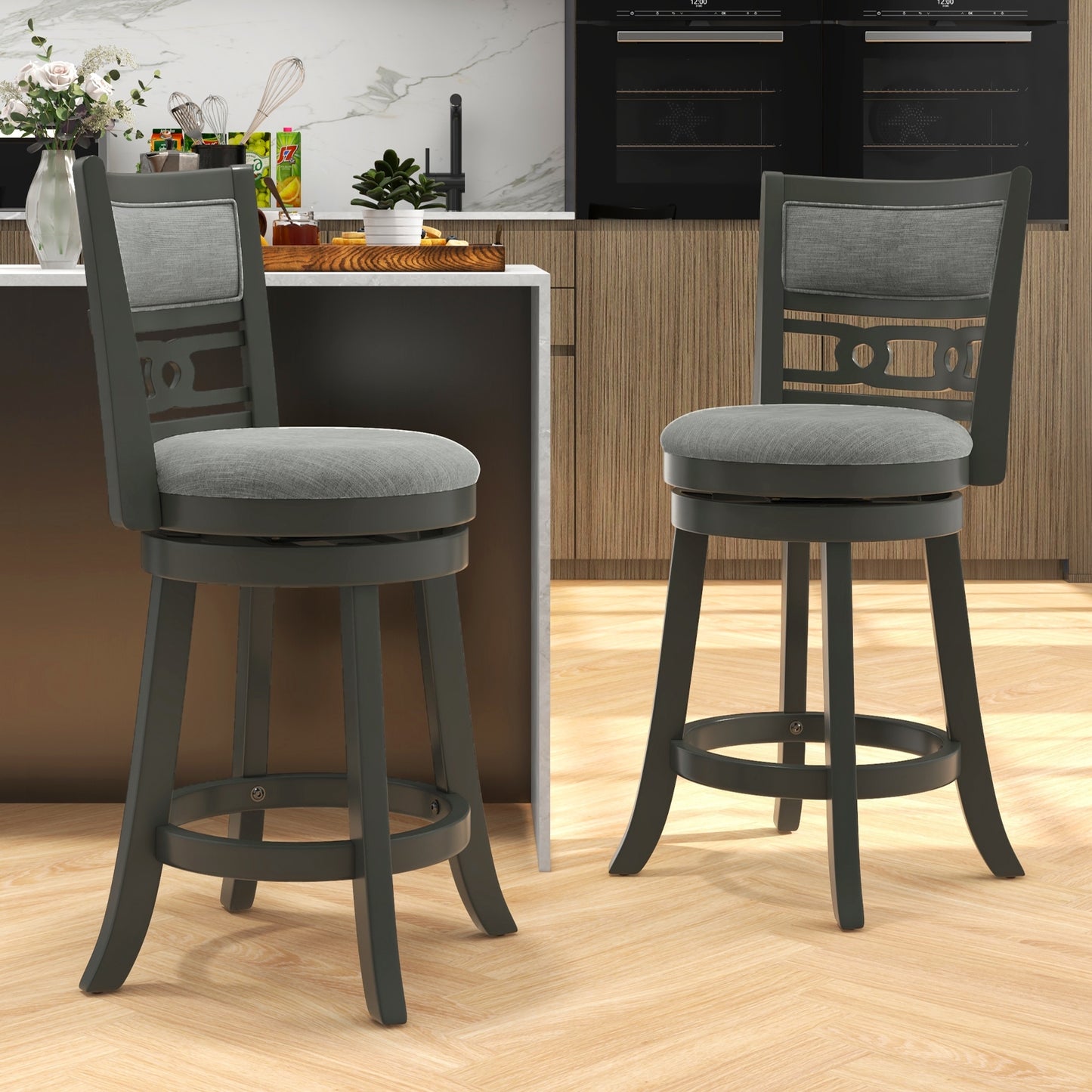 Swivel Bar Chair Set of 1 or 2 with Wooden Frame and 26" Seat Height for Pub or Kitchen