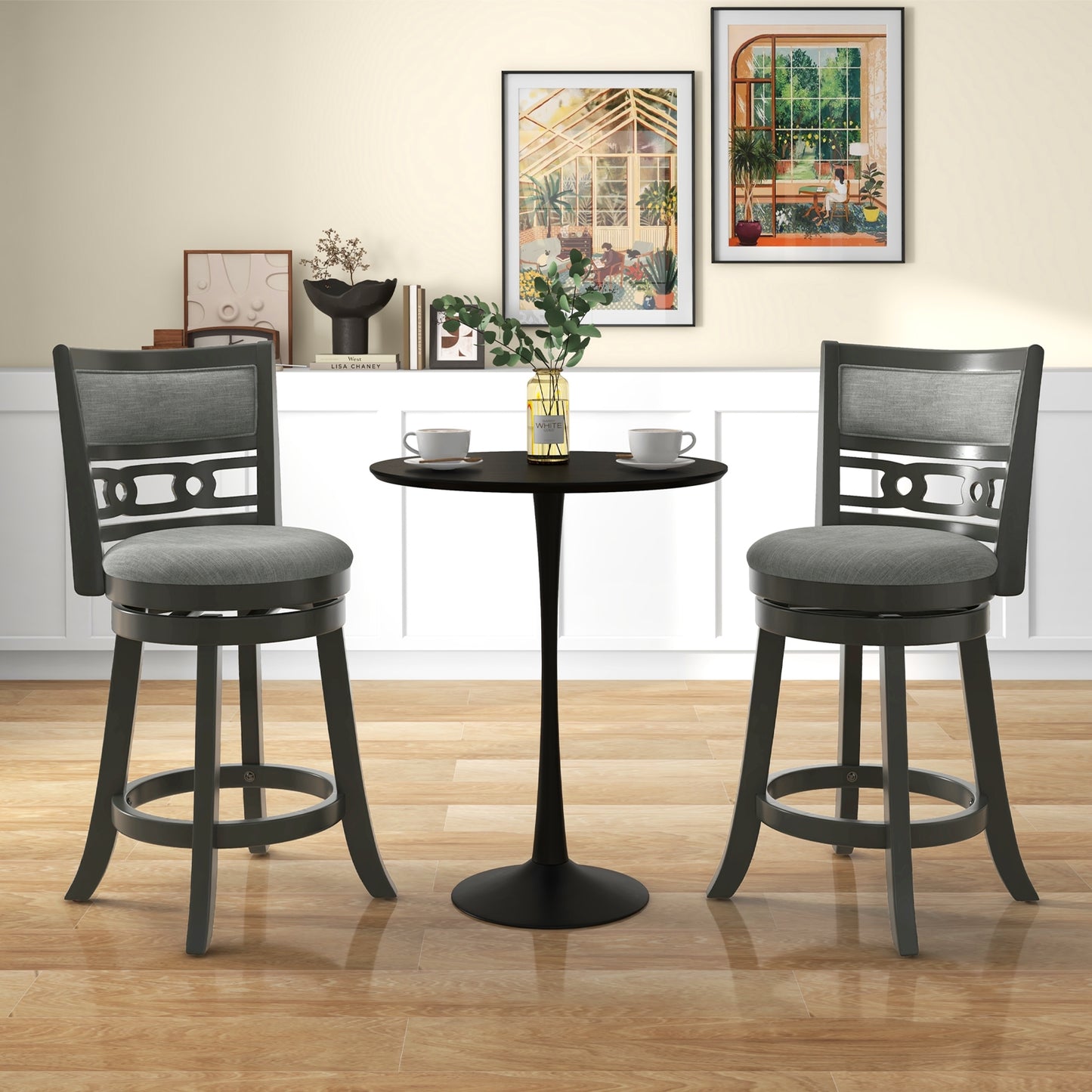 Swivel Bar Chair Set of 1 or 2 with Wooden Frame and 26" Seat Height for Pub or Kitchen