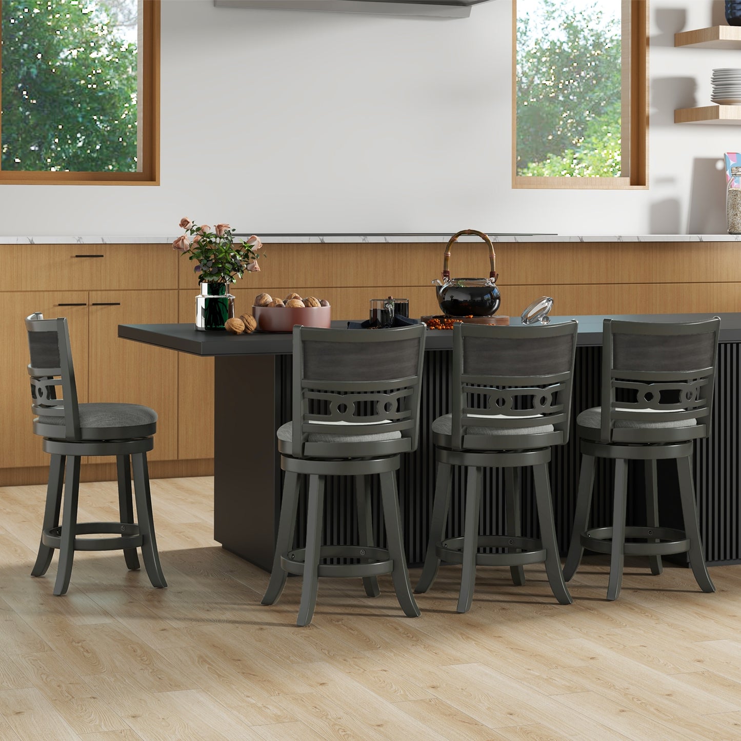 Swivel Bar Chair Set of 1 or 2 with Wooden Frame and 26" Seat Height for Pub or Kitchen