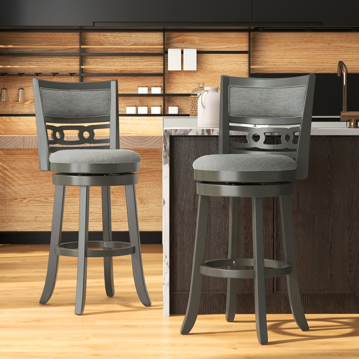 Swivel Bar Chair Set of 1 or 2 with Wooden Frame and 30.5" Seat Height for Pub or Kitchen