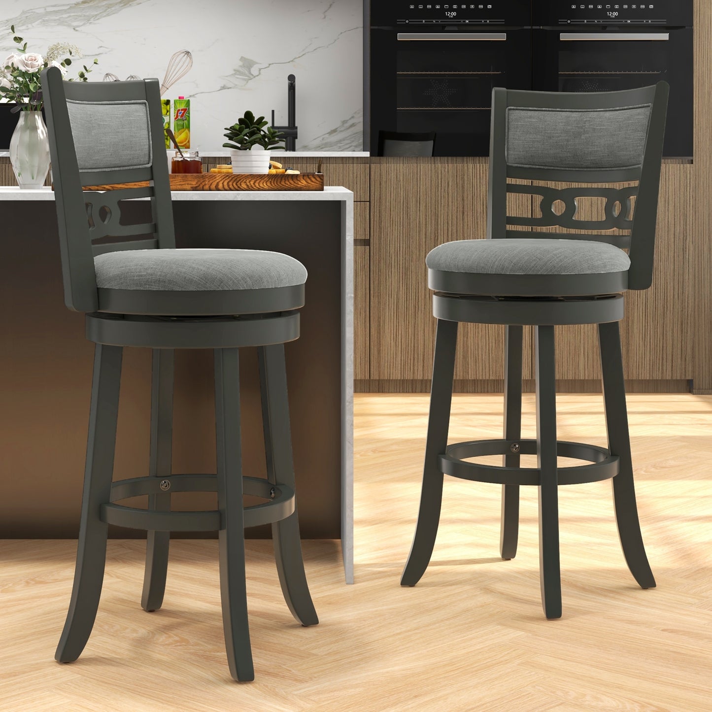 Swivel Bar Chair Set of 1 or 2 with Wooden Frame and 30.5" Seat Height for Pub or Kitchen